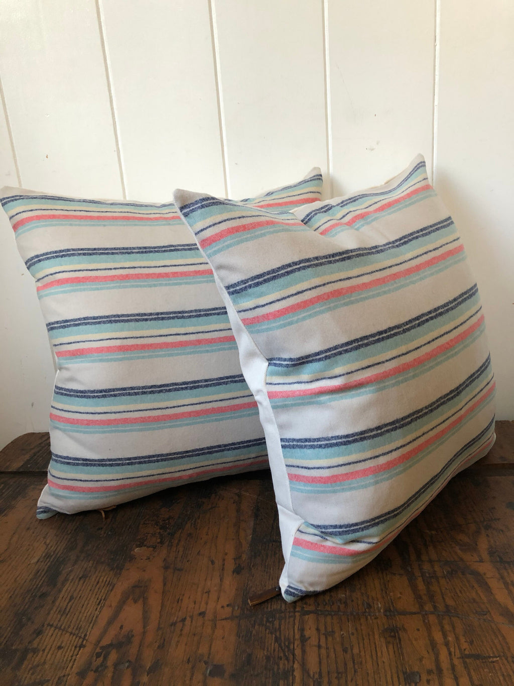 Striped wool pillow cover pink wool pillow striped pillow exposed zipper 18" housewarming gift handmade handcrafted by misa
