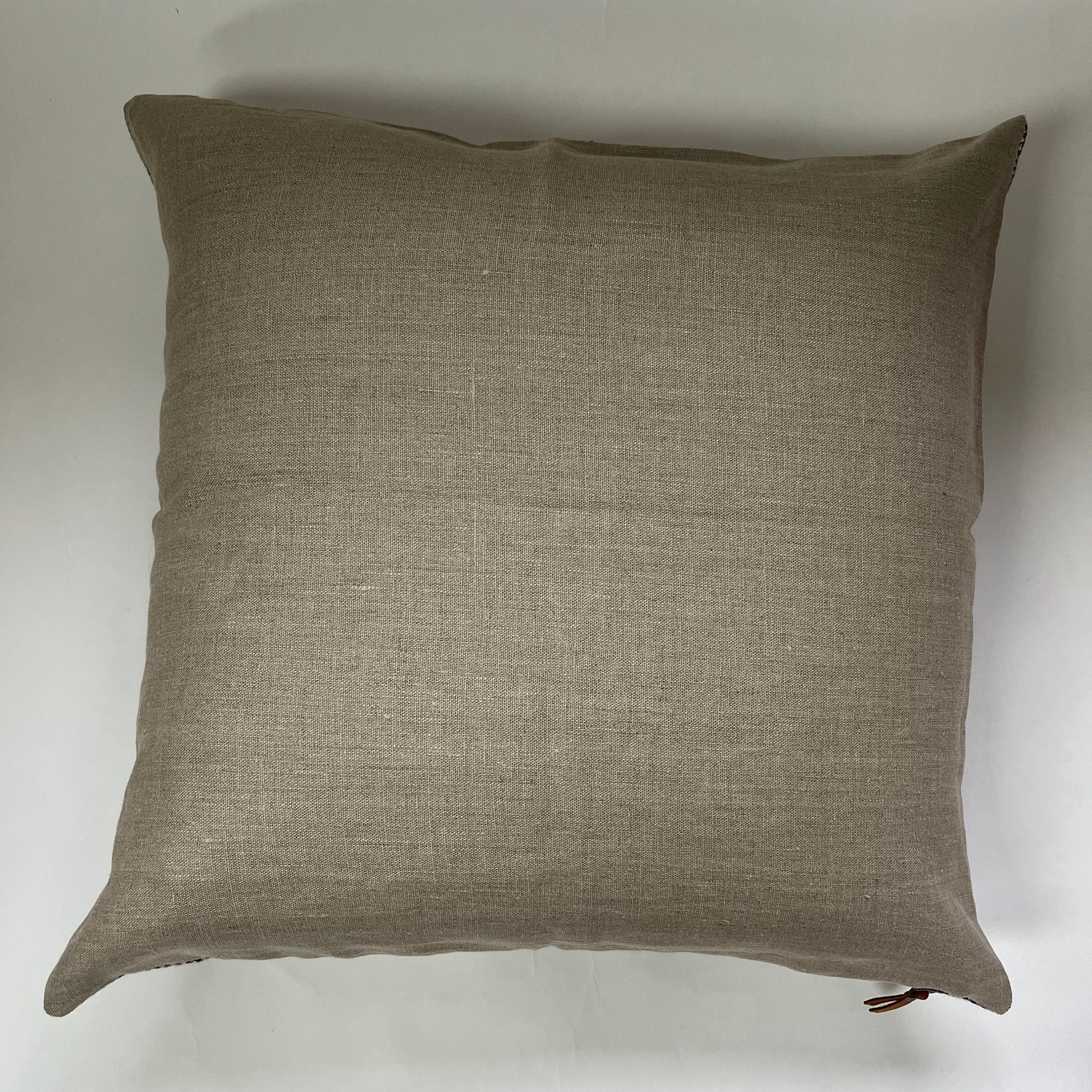 Black white and tan plaid linen pillow window pane exposed zipper checked pillow 24”20”22"14x24” 100% linen housewarming gift