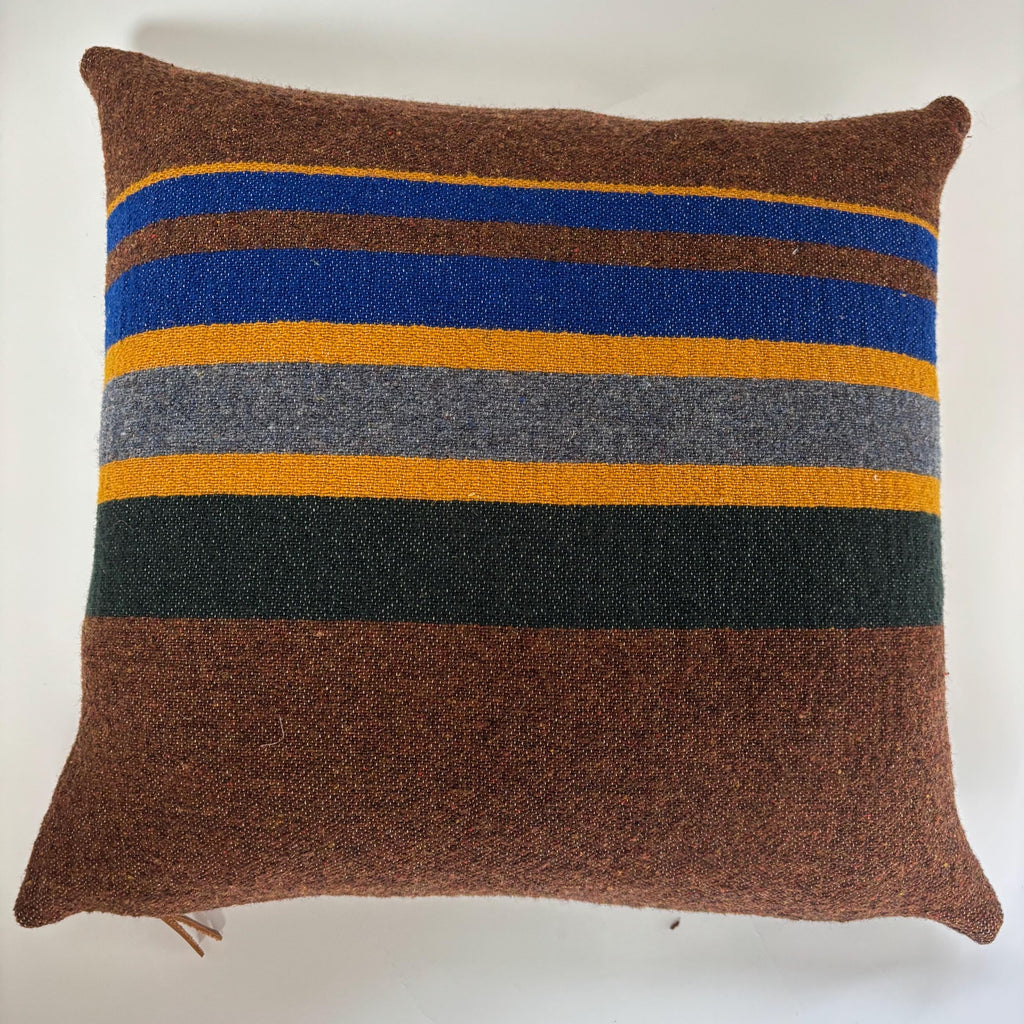Striped Wool Pillow Cover: Brown, Blue, Yellow striped (18")