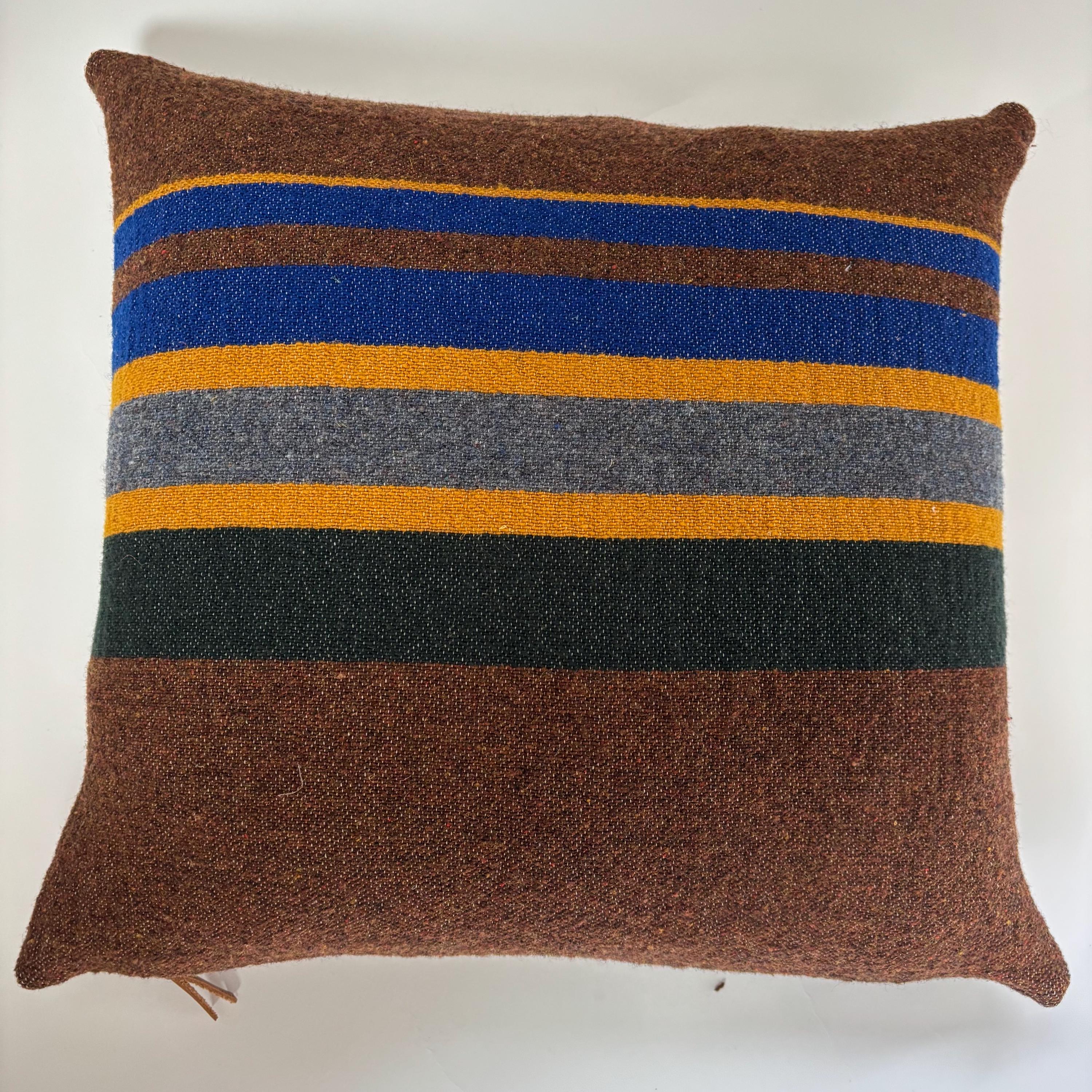 Striped Wool Pillow Cover: Brown, Blue, Yellow striped (18")