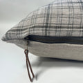 Plaid Linen Pillow Cover: Tan Green Throw Pillow with Leather Pull