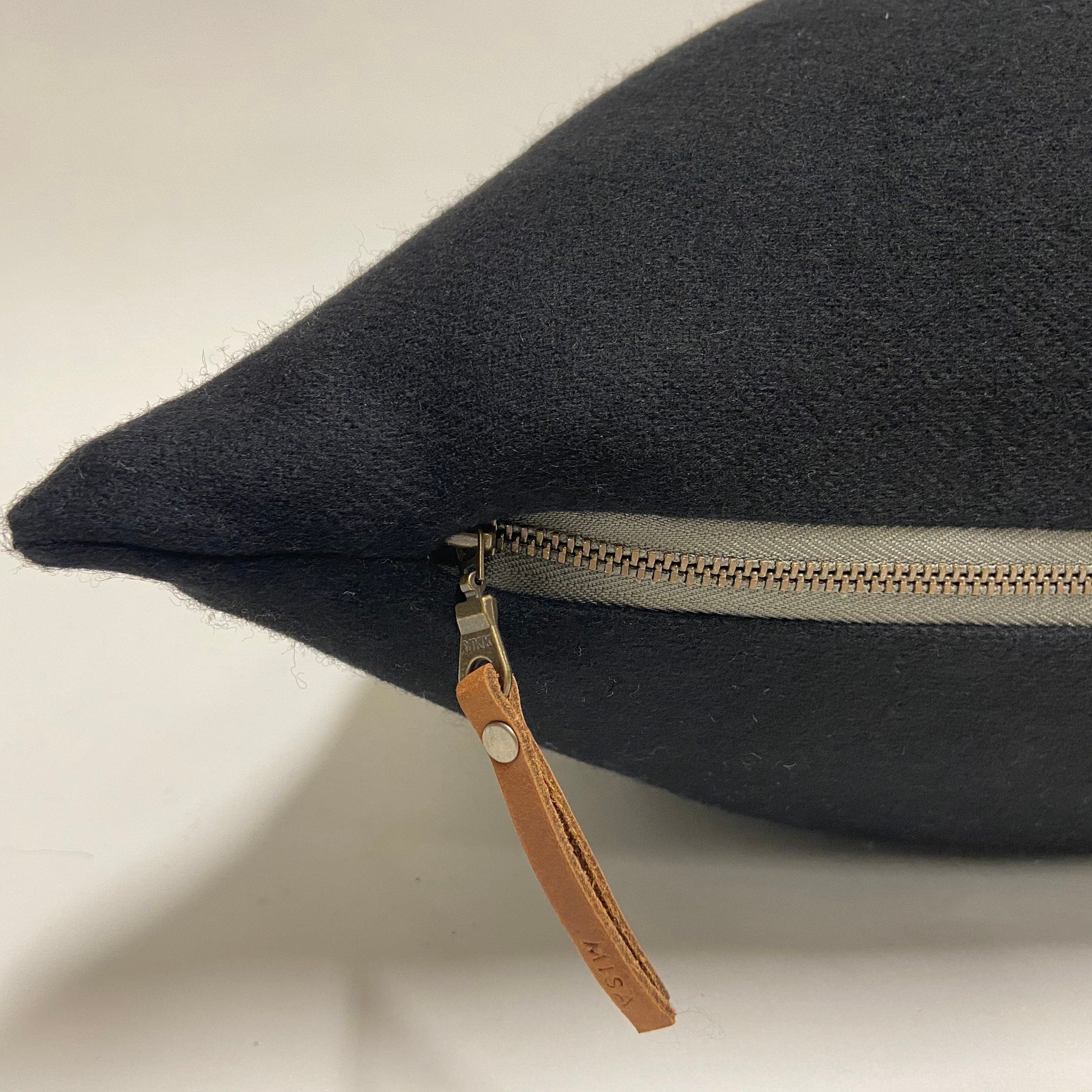 Swisscross pillow cover black with cream cross exposed zipper-leather pull 20x20 or 24x14 lumbar made with black wool