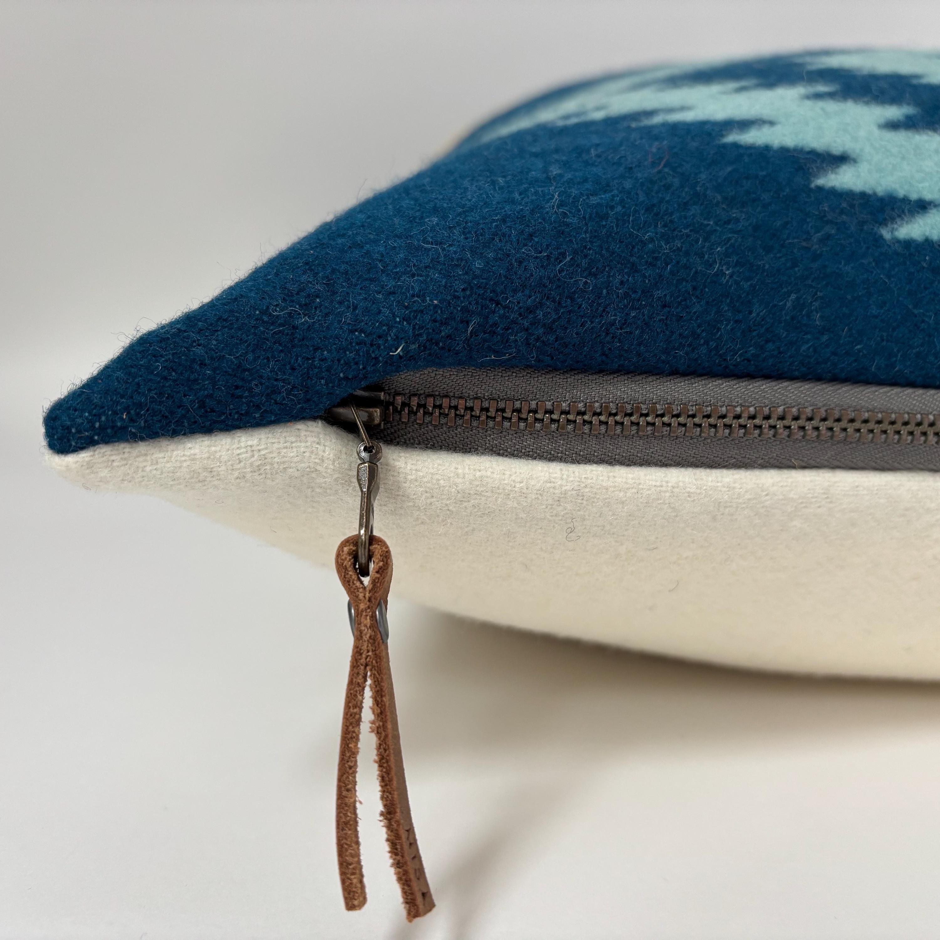 Wool Pillow Cover: Blue and cream Aztec Southwestern Design, 18x18”