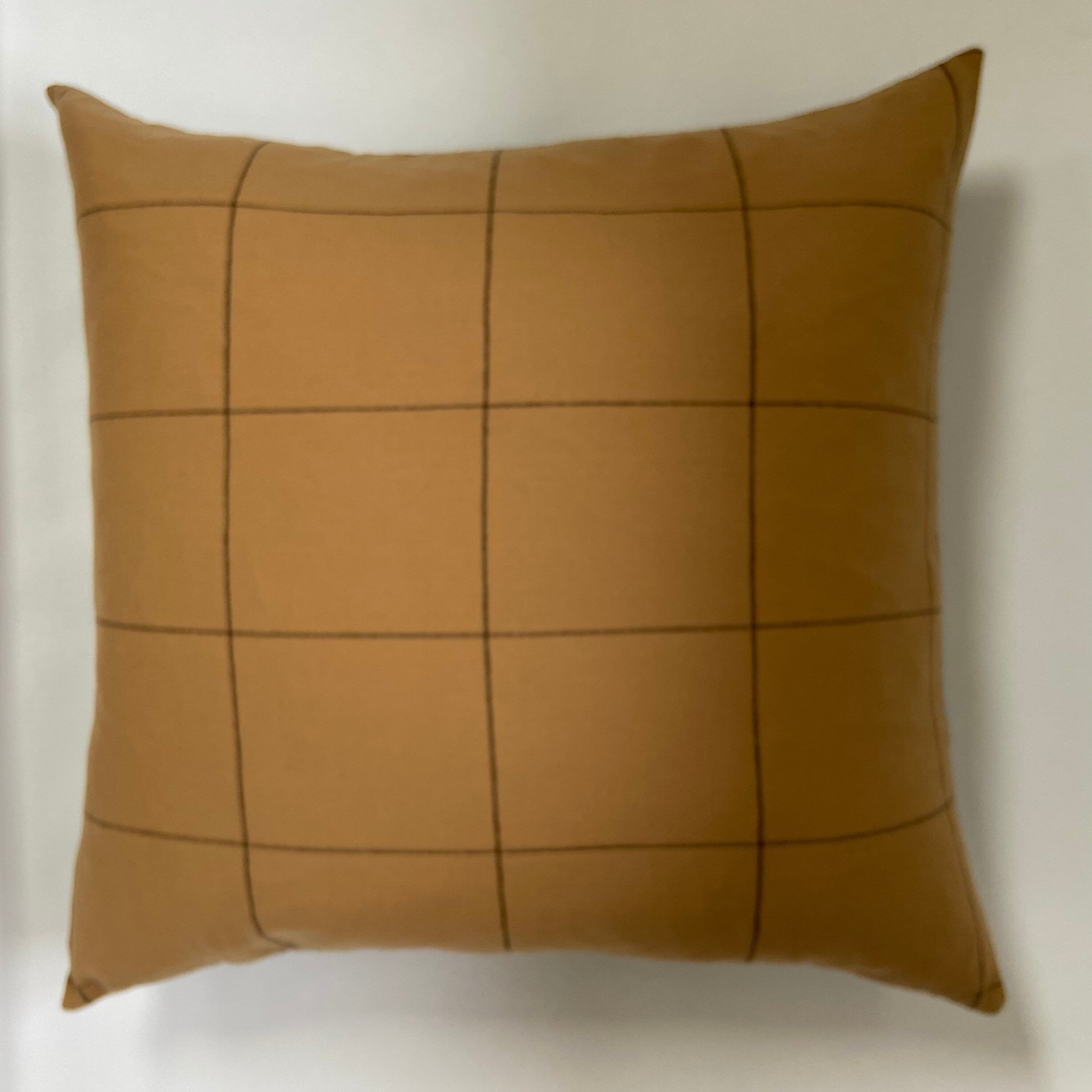 Black and ginger plaid wool pillow cover exposed zipper-leather pull 14x24 24x24 22x22" 20x20 handmade