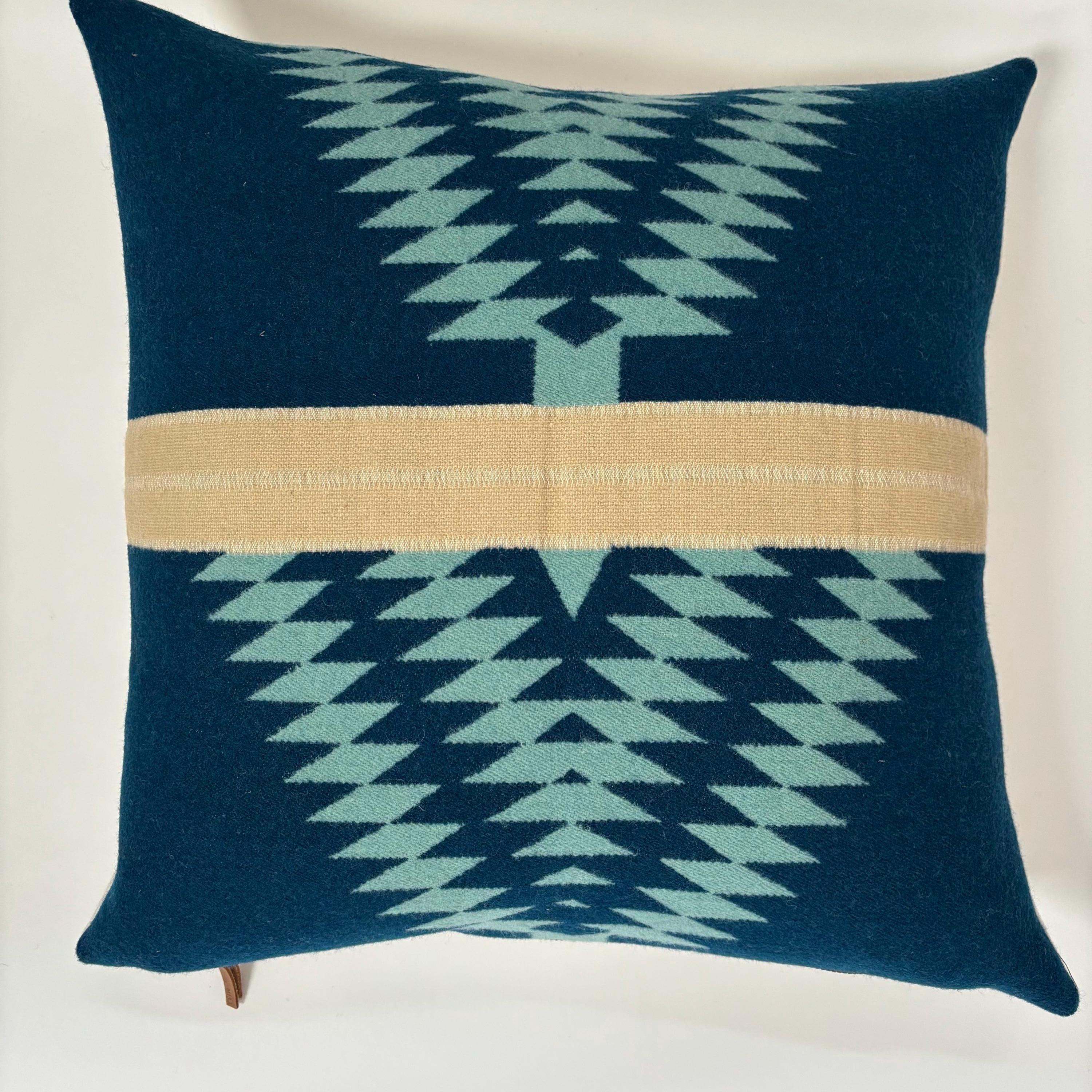 Wool Pillow Cover: Blue and cream Aztec Southwestern Throw Pillow (18x18")