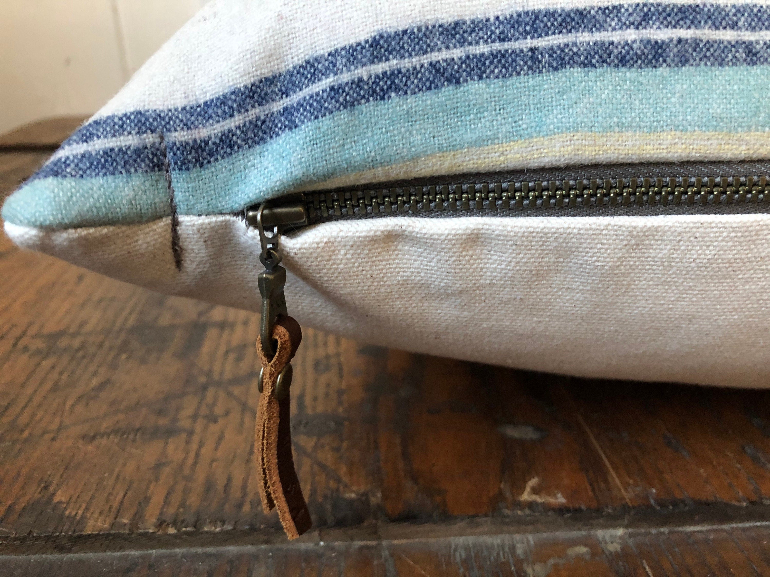 Striped wool pillow cover pink wool pillow striped pillow exposed zipper 18" housewarming gift handmade handcrafted by misa