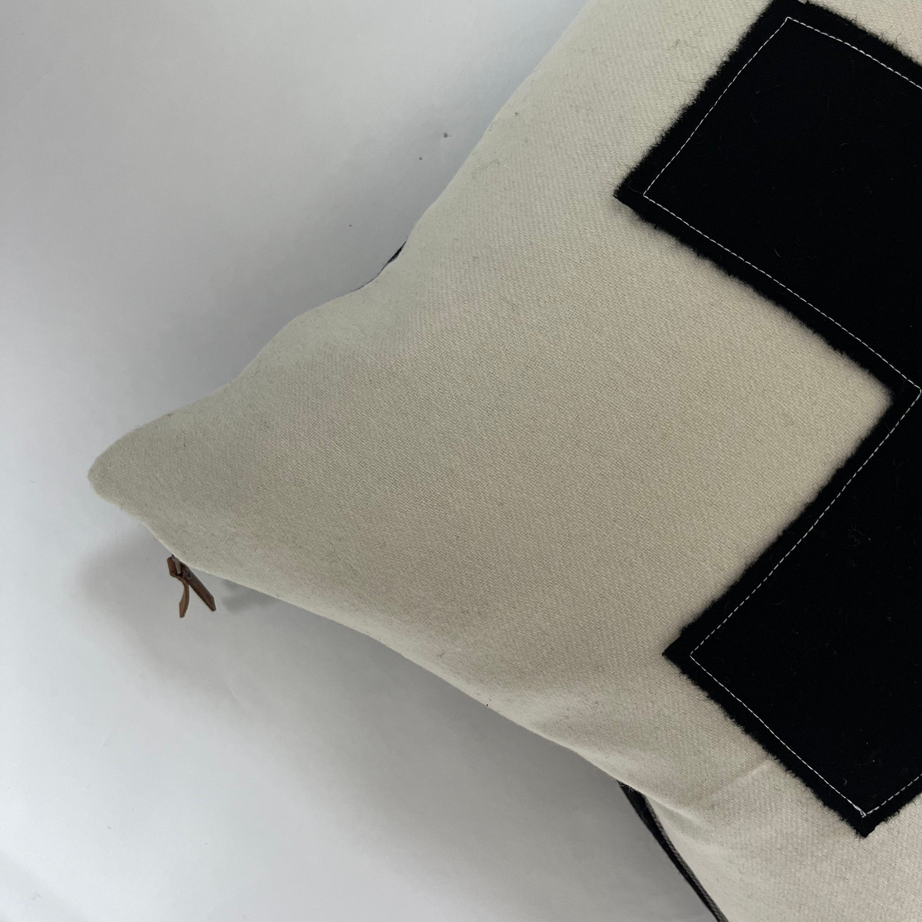 Swisscross wool pillow cover cream with black cross exposed zipper-leather pull 20x20 or 24x14 lumbar