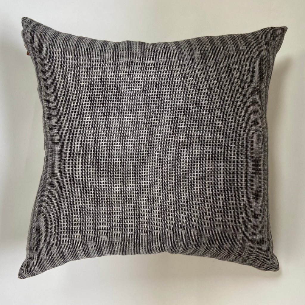 Black and white striped linen pillow cover exposed zipper-leather pull 14x24 20x20 22x22 24x24 100%linen housewarming gift