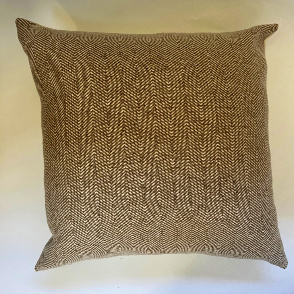 Tan and cream herringbone wool pillow cover exposed zipper-leather pull 20x20 22x2214x24 24x24 handmade Handcrafted by misa