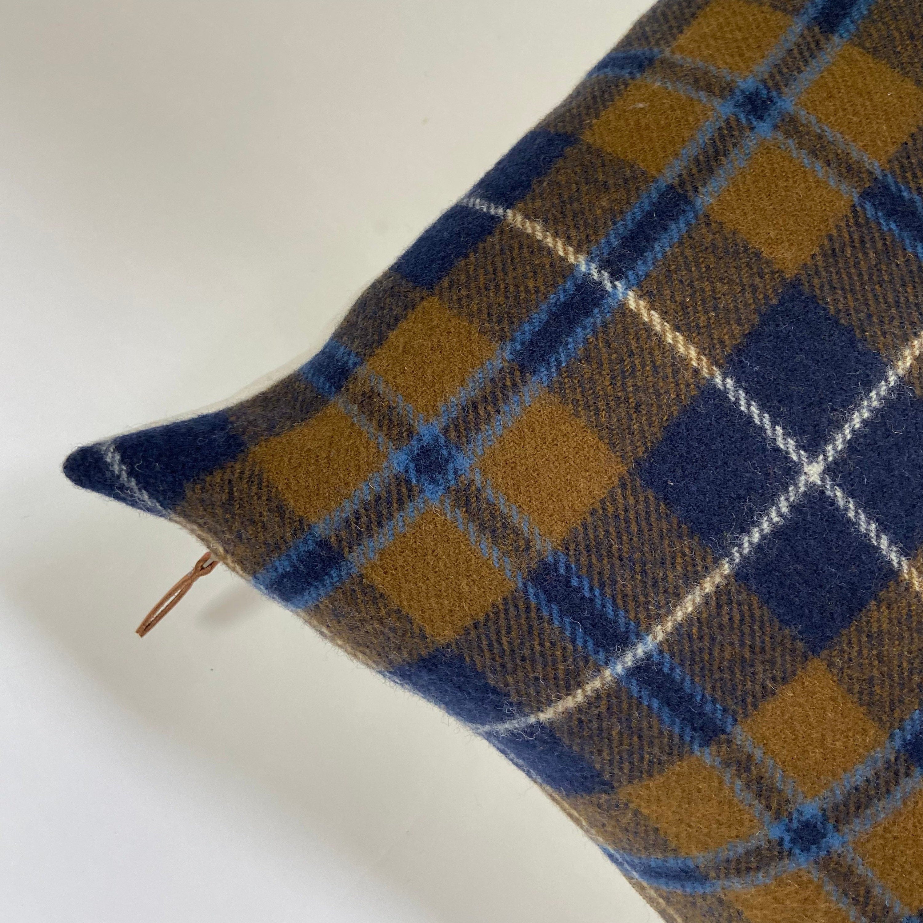 Green and blue plaid wool pillow cover exposed zipper 14x24" 24"22" 20"handmade  Handcrafted by misa