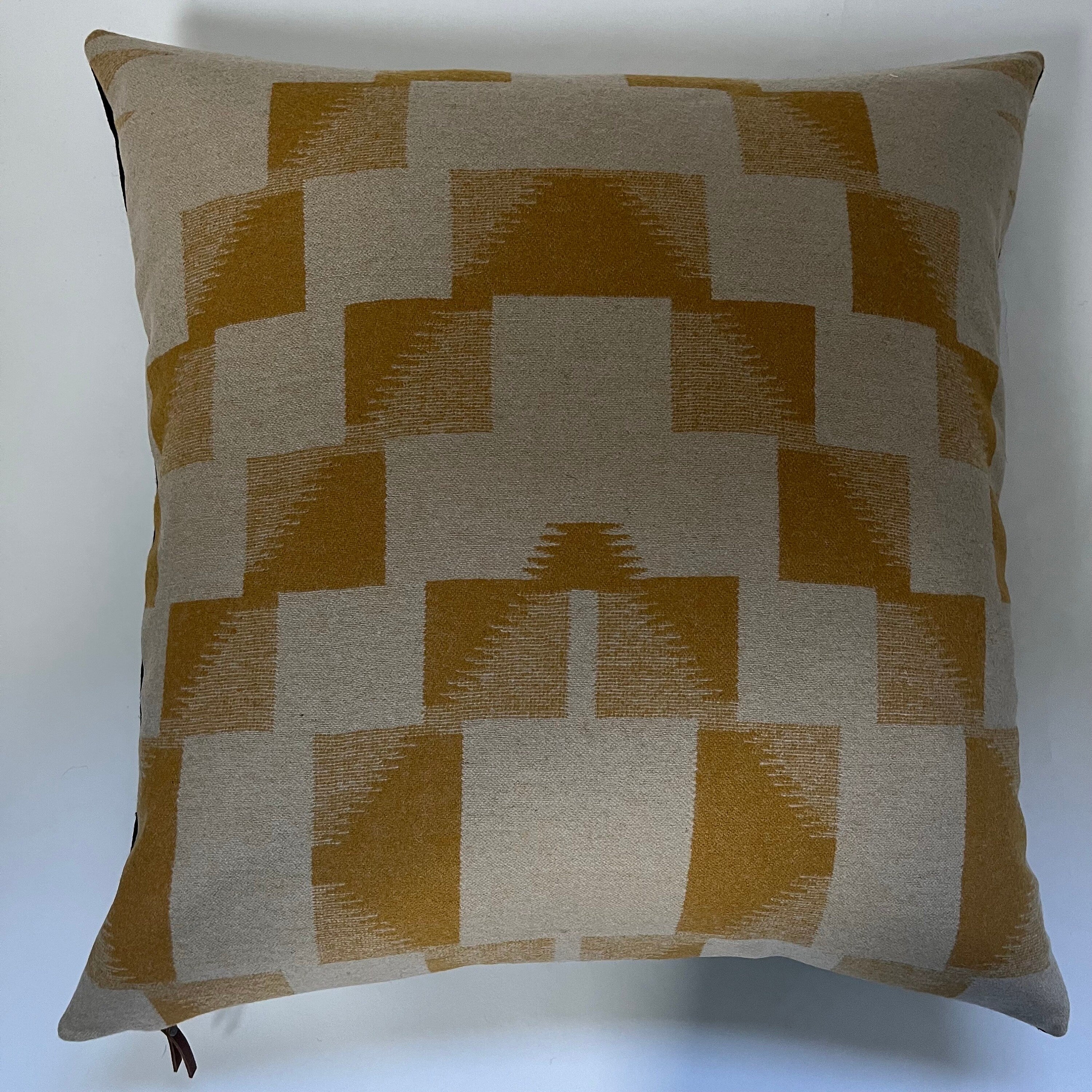 gold and tan wool pillow cover exposed zipper-leather pull 24x24 22x22" 20x20 14x24 handmade with housewarming gift