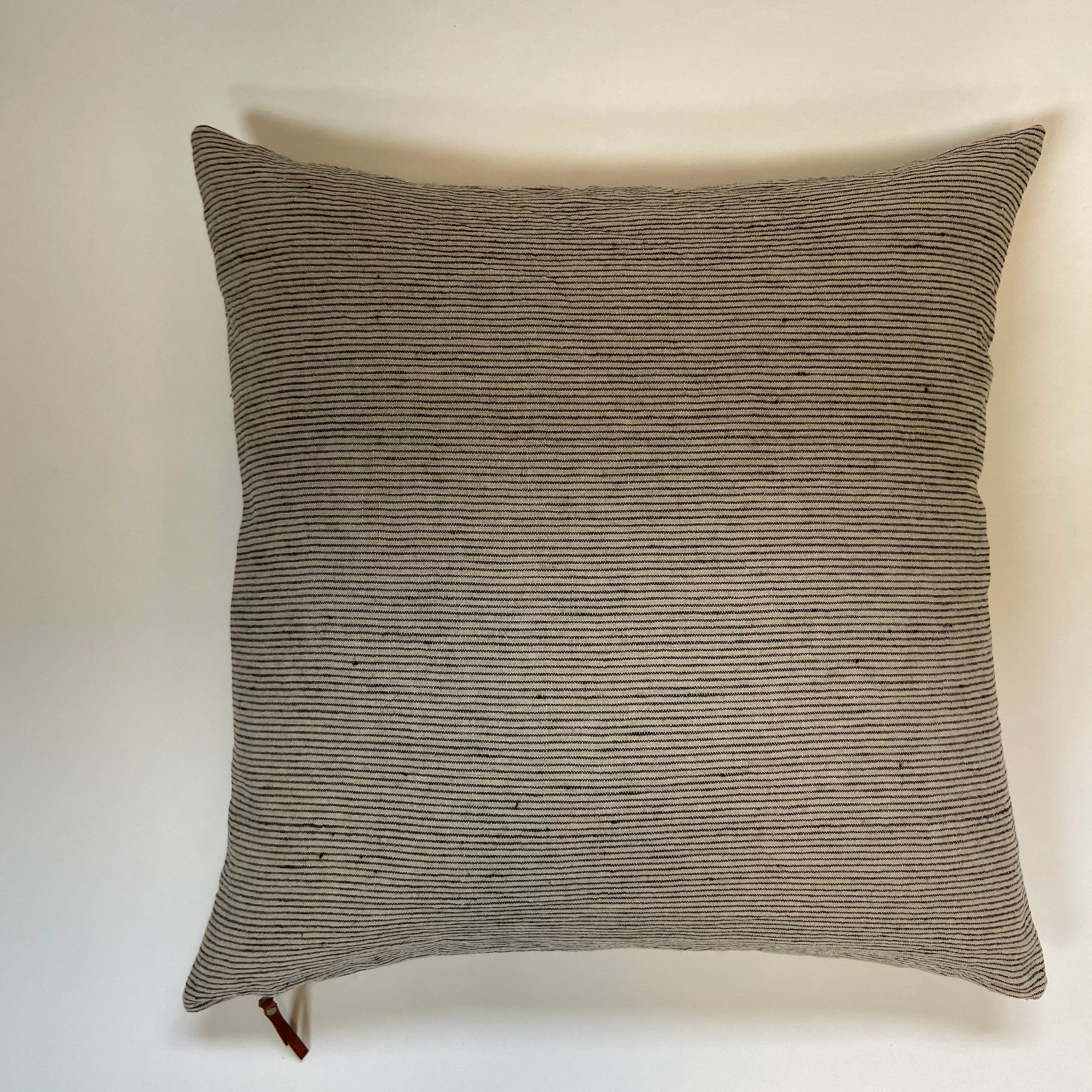 Black and tan striped linen pillow cover black stripe exposed zipper-leather pull 14x24 20"22" 24" high quality 100% linen housewarming gift