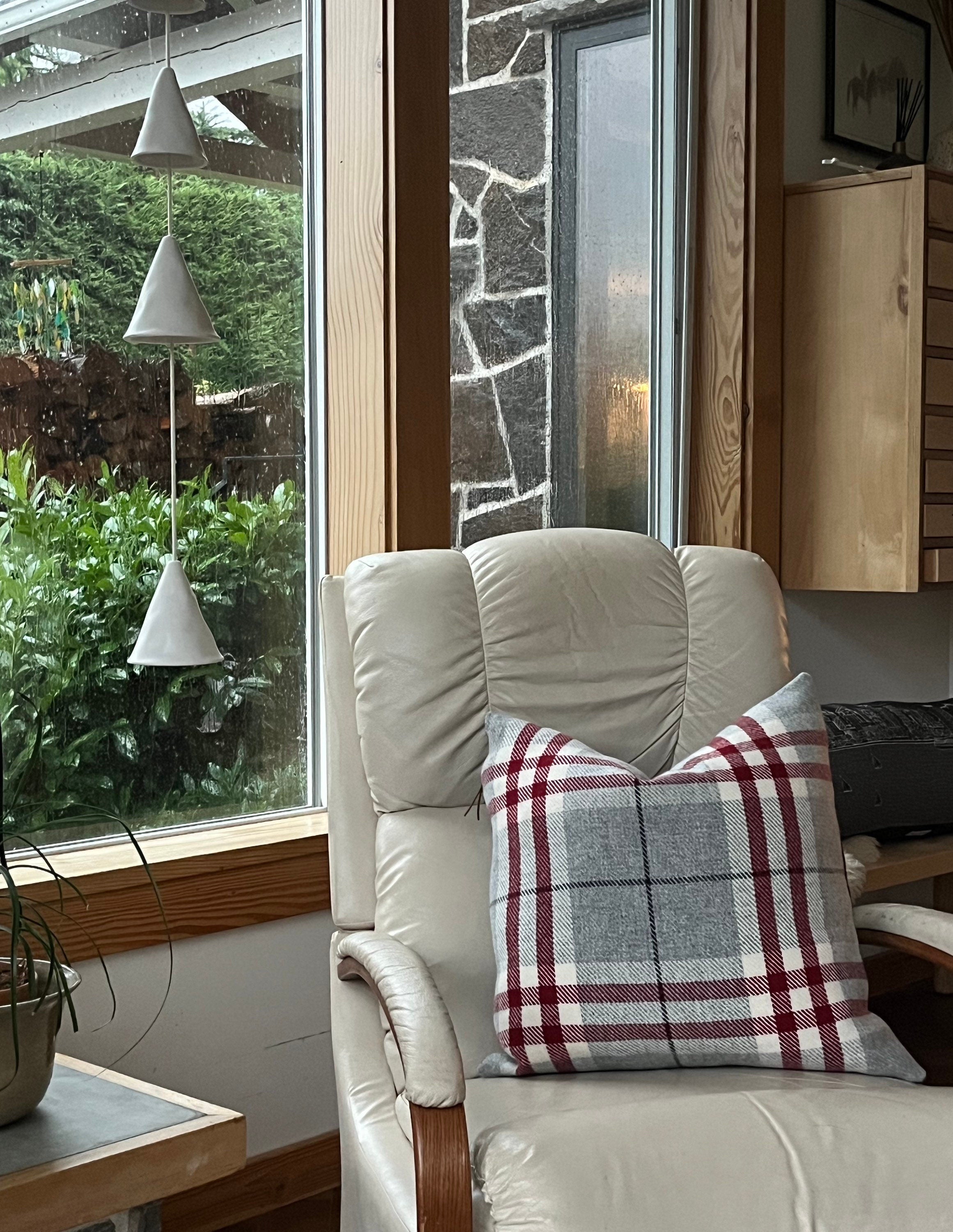 wool Pillow cover Red and black plaid Christmas pillow exposed leather zipper 20"22"24"14x24 Housewarming gift