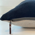 Black linen pillow cover 100% linen exposed zipper-leather pull 20x20” 22x22" 24x24”or 14x24” housewarming gift