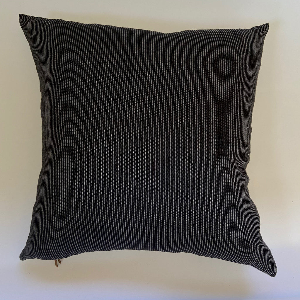 Black and white pinstriped linen pillow black and white stripe cover exposed zipper-leather pull 14x24 18”20”22” 24” high quality 100%linen