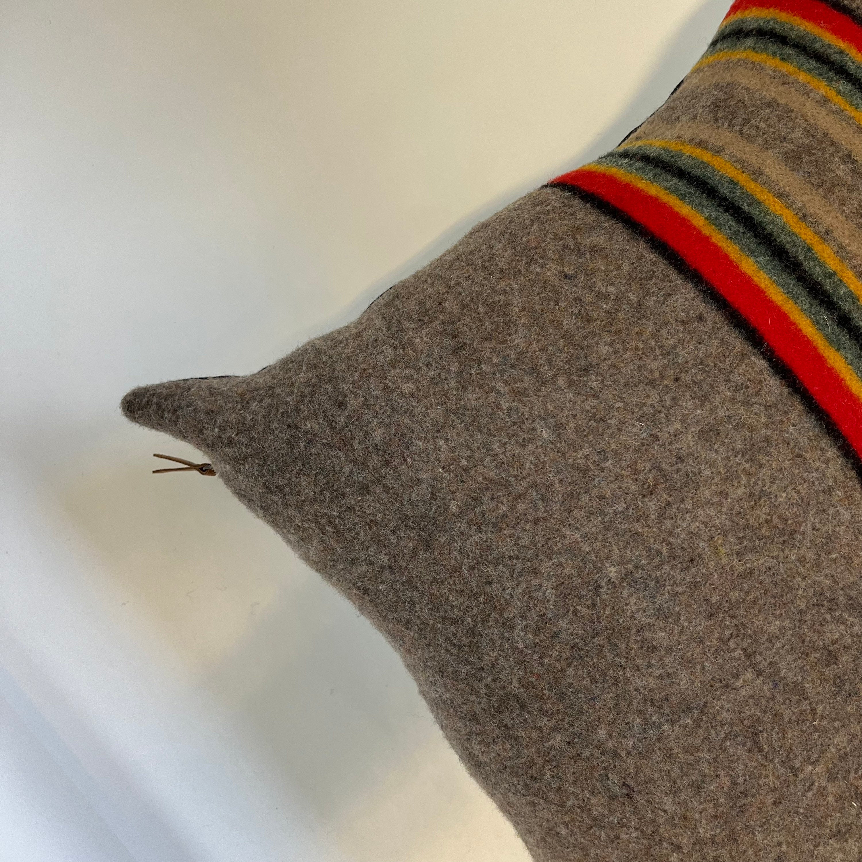 Striped wool pillow cover handmade exposed zipper-leather pull 18” 20” 24”  Handcrafted by misa housewarming gift