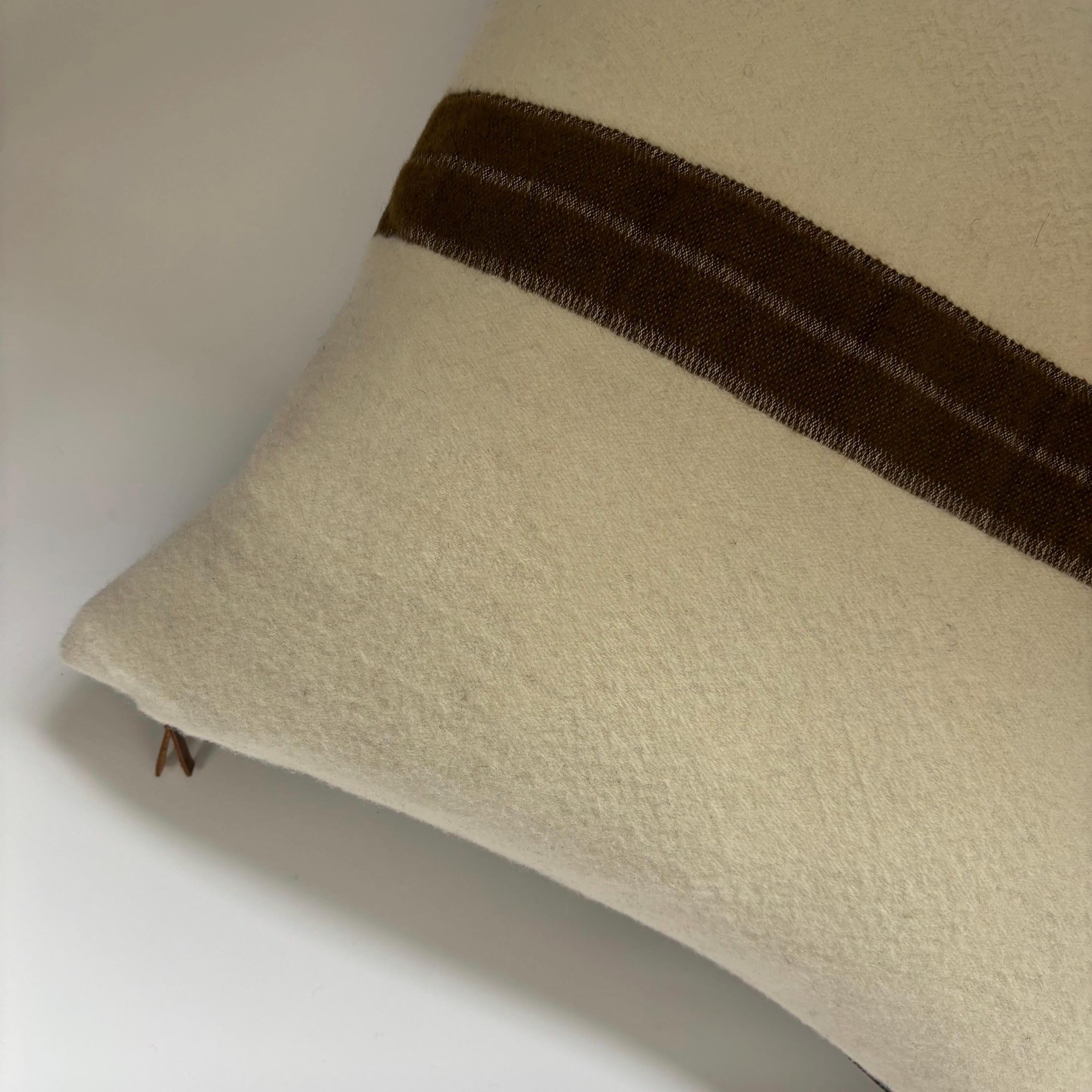 Wool Pillow Cover: Brown and Cream with Khaki Stripe, 18x18 Throw Pillow