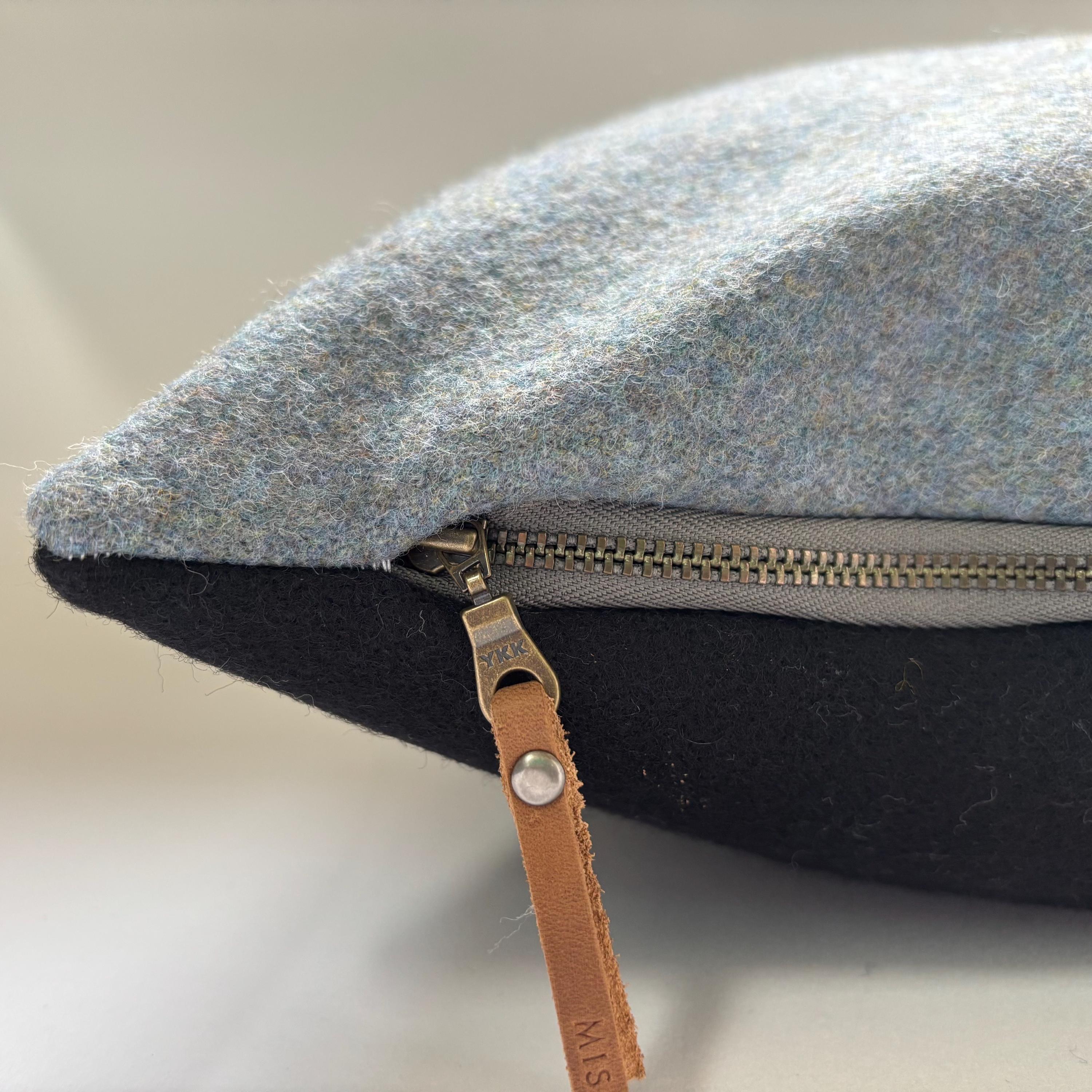 Blue pillow with blue stripe wool 18x18  exposed zipper blue striped pillow housewarming gift