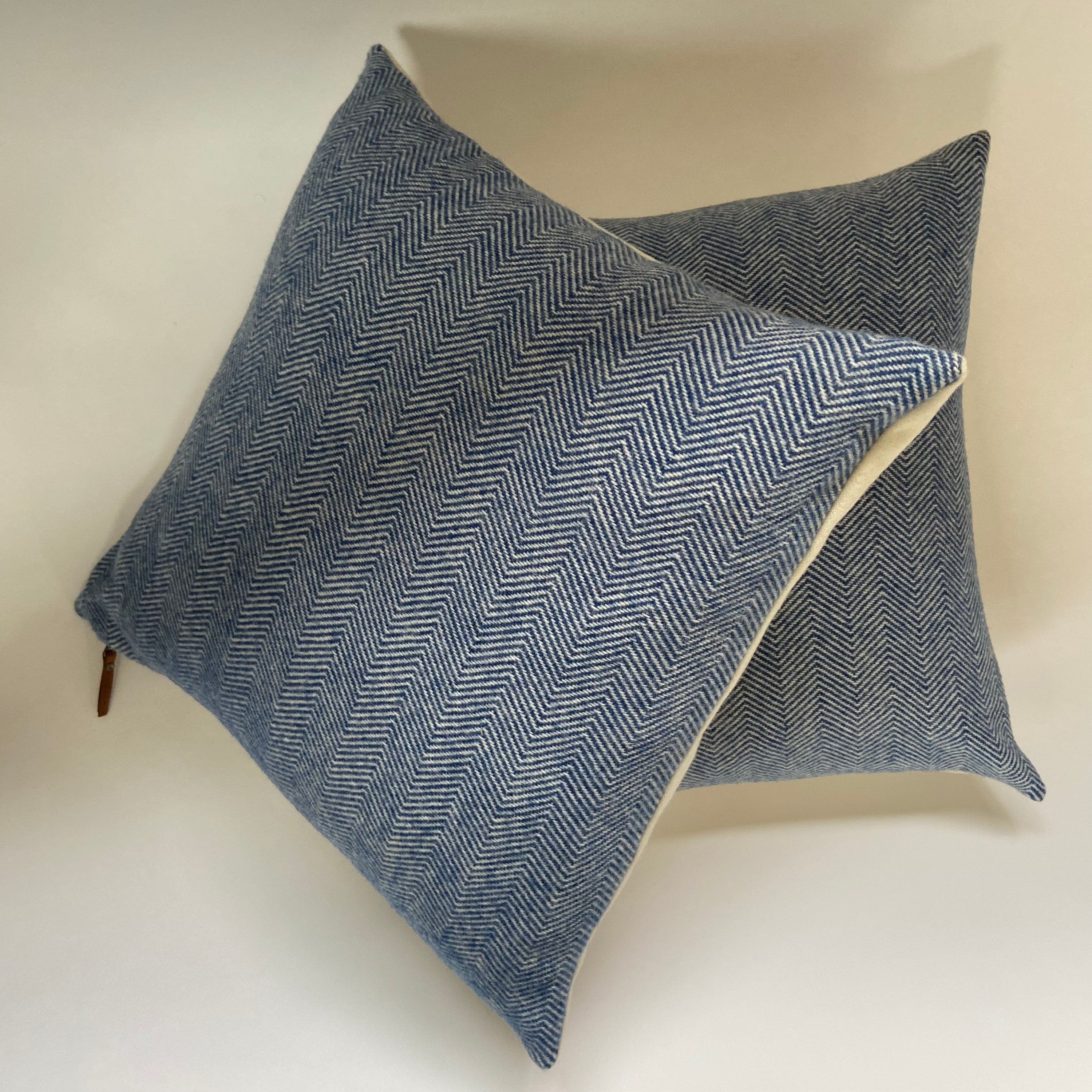 Tan and cream herringbone wool pillow cover exposed zipper-leather pull 20x20 22x2214x24 24x24 handmade Handcrafted by misa