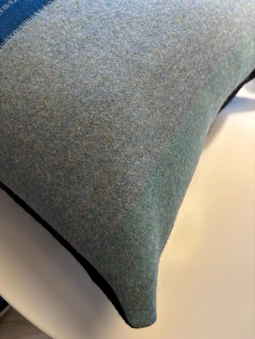 Blue pillow with blue stripe wool 18x18  exposed zipper blue striped pillow housewarming gift