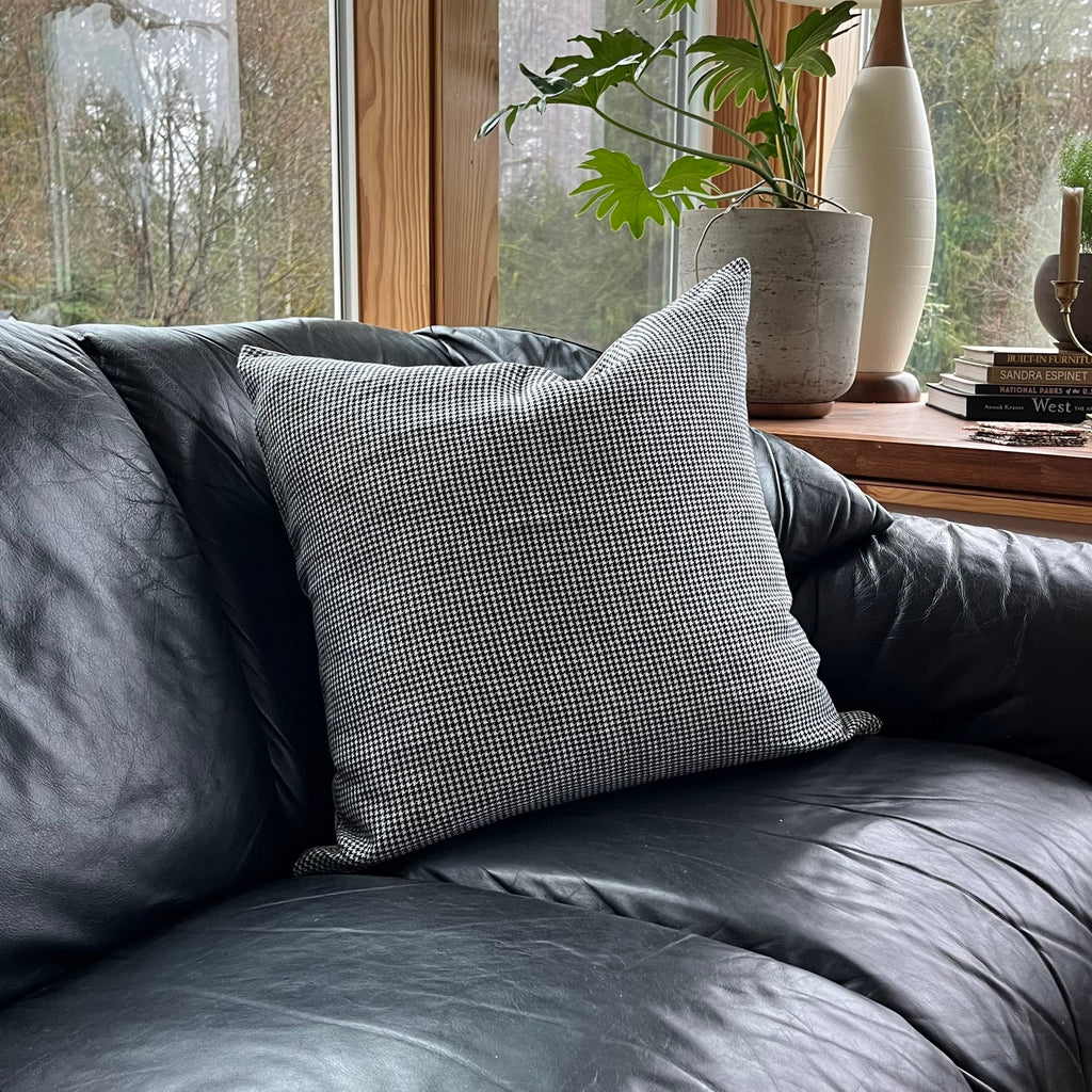 Black and white pillow houndstooth linen pillow black and white linen exposed zipper checked pillow 24”20”22"14x24” 100% linen housewarming