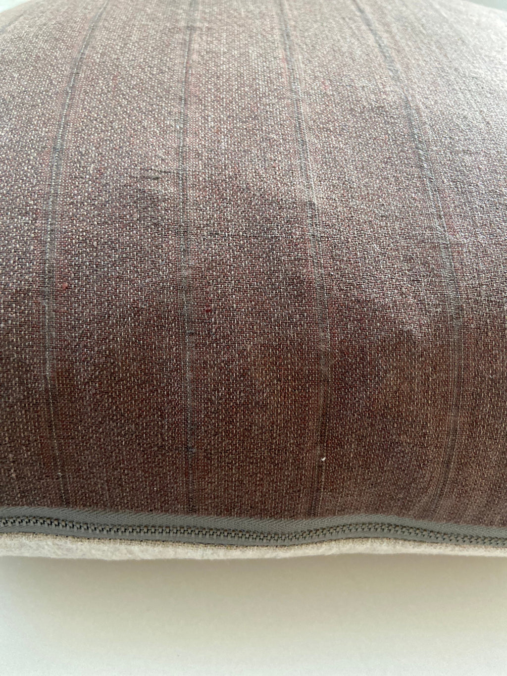 Brown striped linen pillow cover with neutral linen backing exposed zipper 18” 20”22”24”housewarming gift handcrafted by misa 100% linen