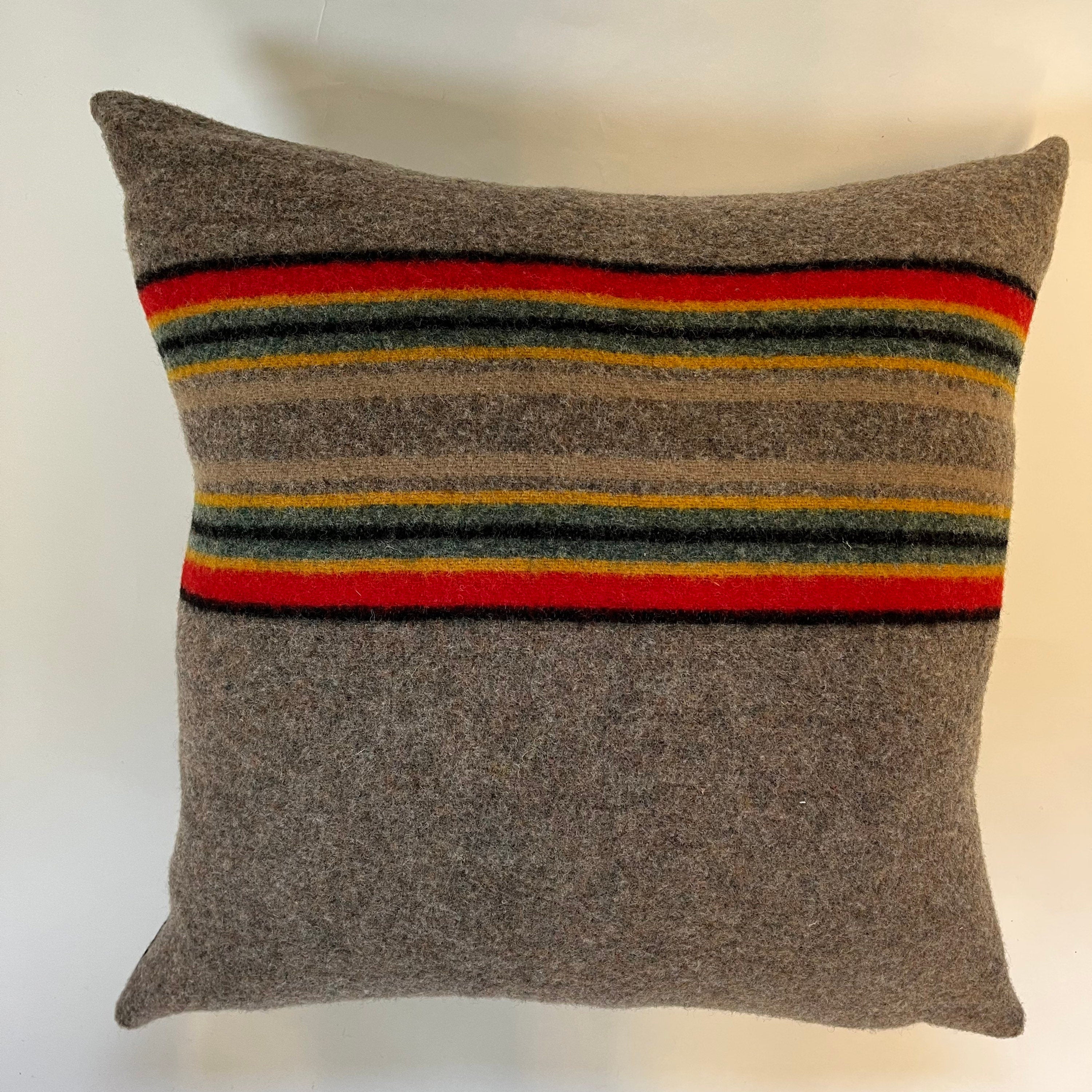 Striped wool pillow cover handmade exposed zipper-leather pull 18” 20” 24”  Handcrafted by misa housewarming gift