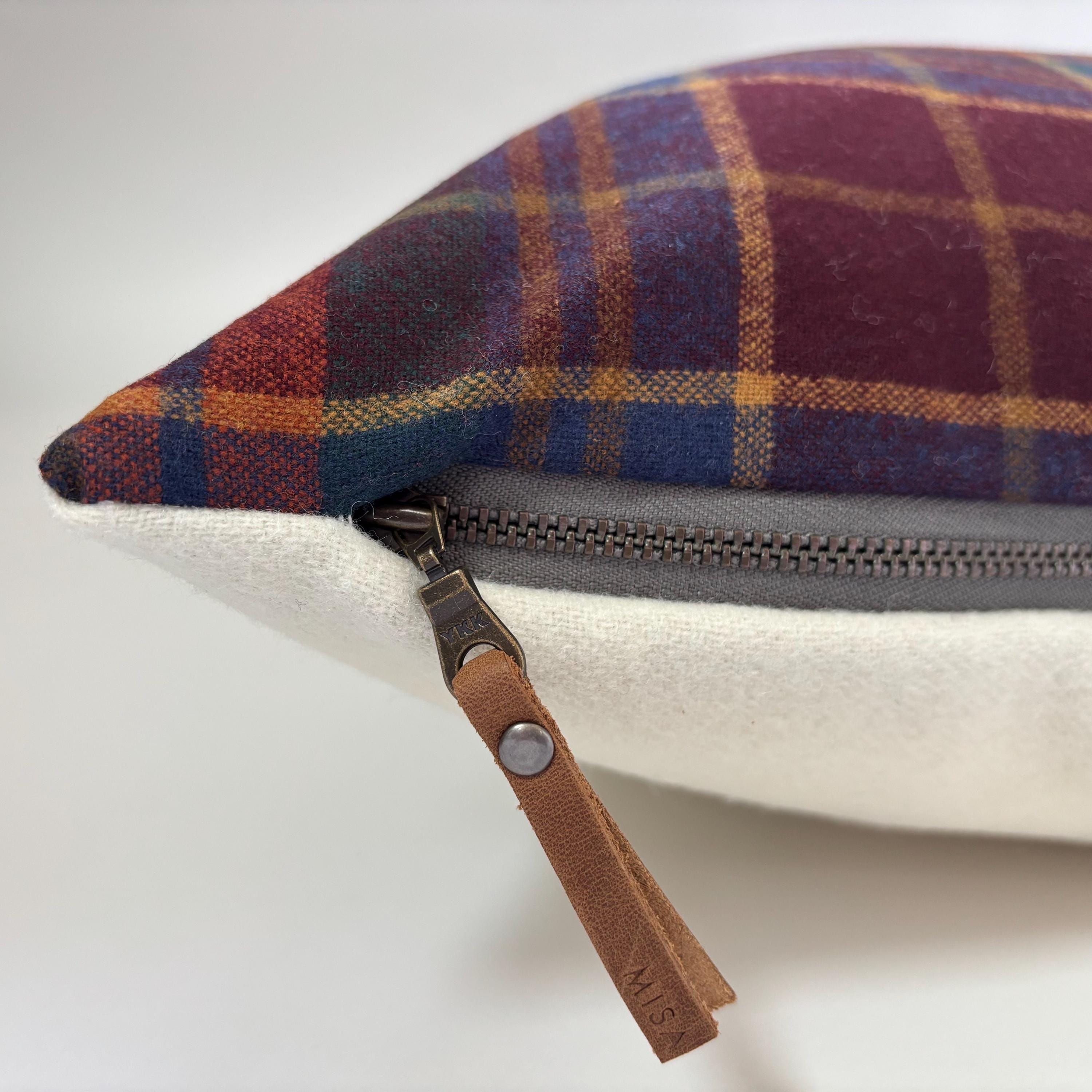 wool plaid pillow cover with reds blue and orange fall pillow 18”20”22”24” 14x24 housewarming gift