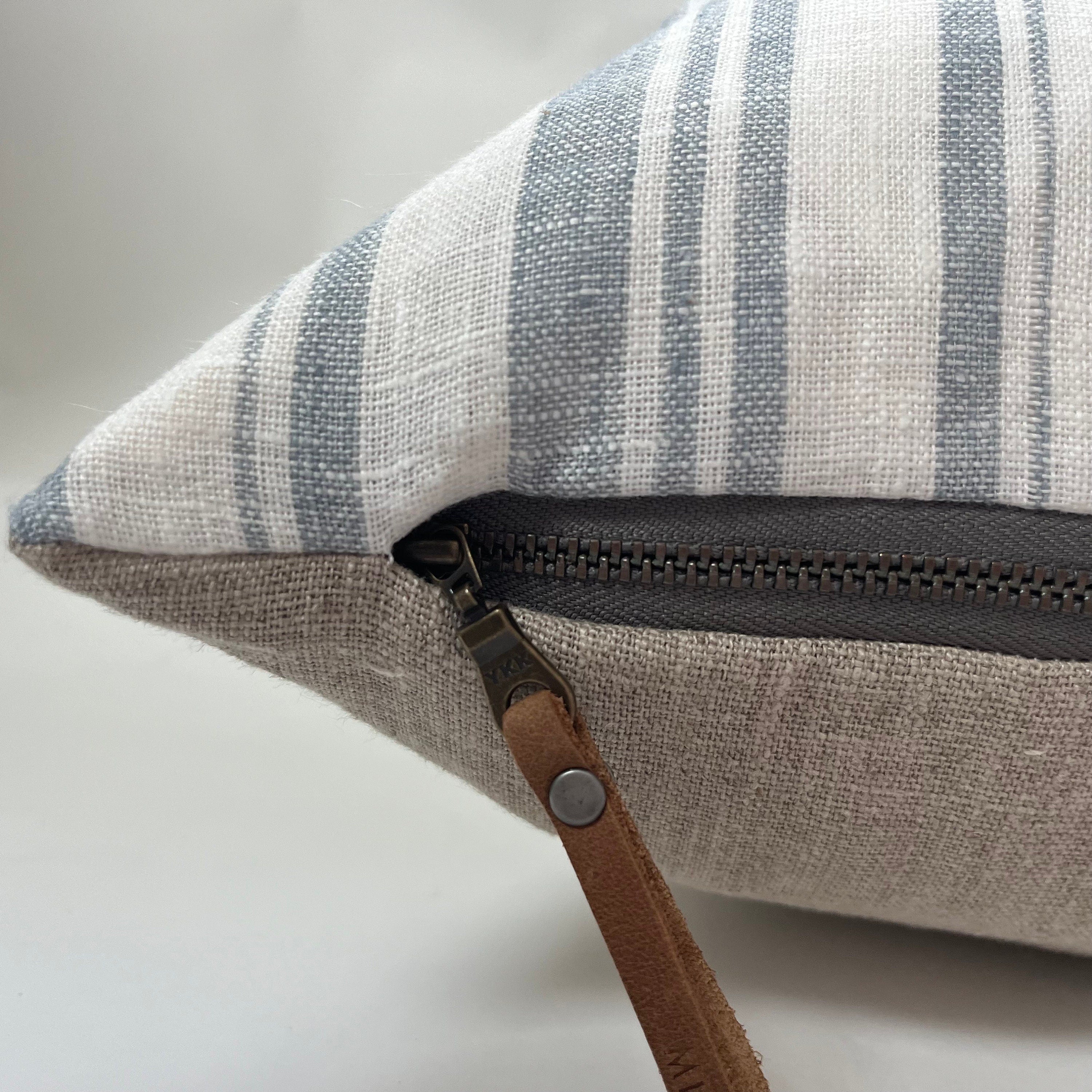 Blue Striped Linen Pillow Cover: 18x18 Decorative Throw Pillow
