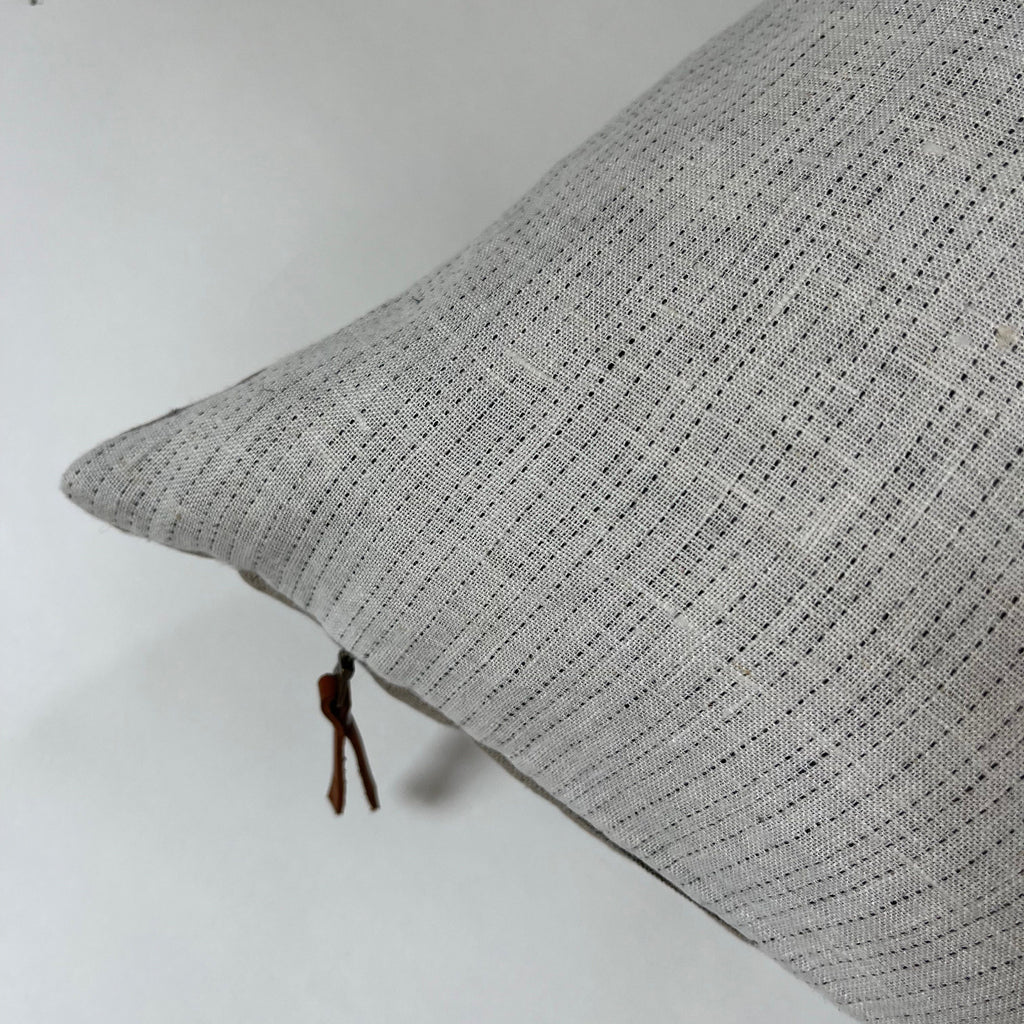 white and black striped linen pillow cover exposed zipper-leather pull 20"22"24" 14x24 high quality 100% linen housewarming gift