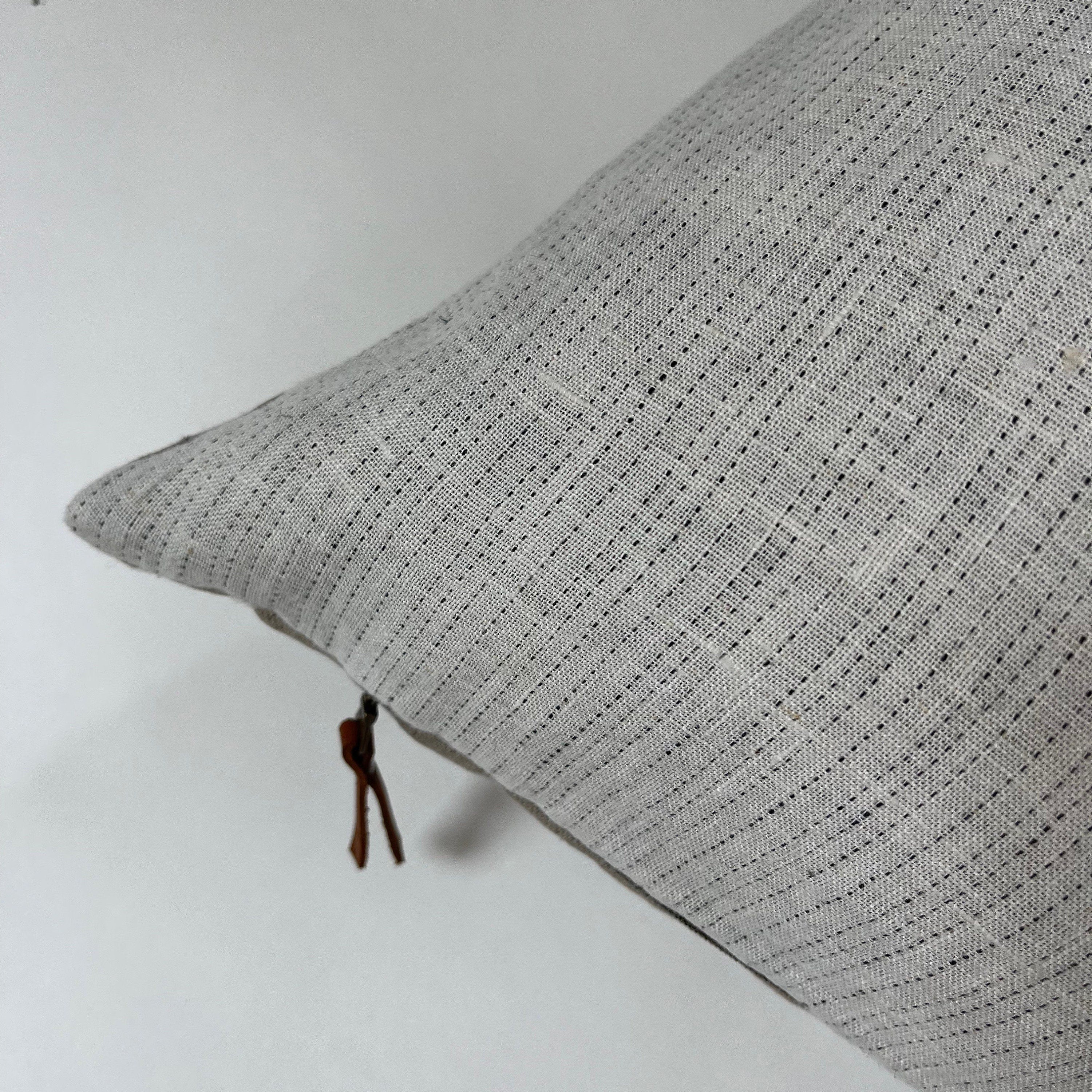 white and black striped linen pillow cover exposed zipper-leather pull 20"22"24" 14x24 high quality 100% linen housewarming gift