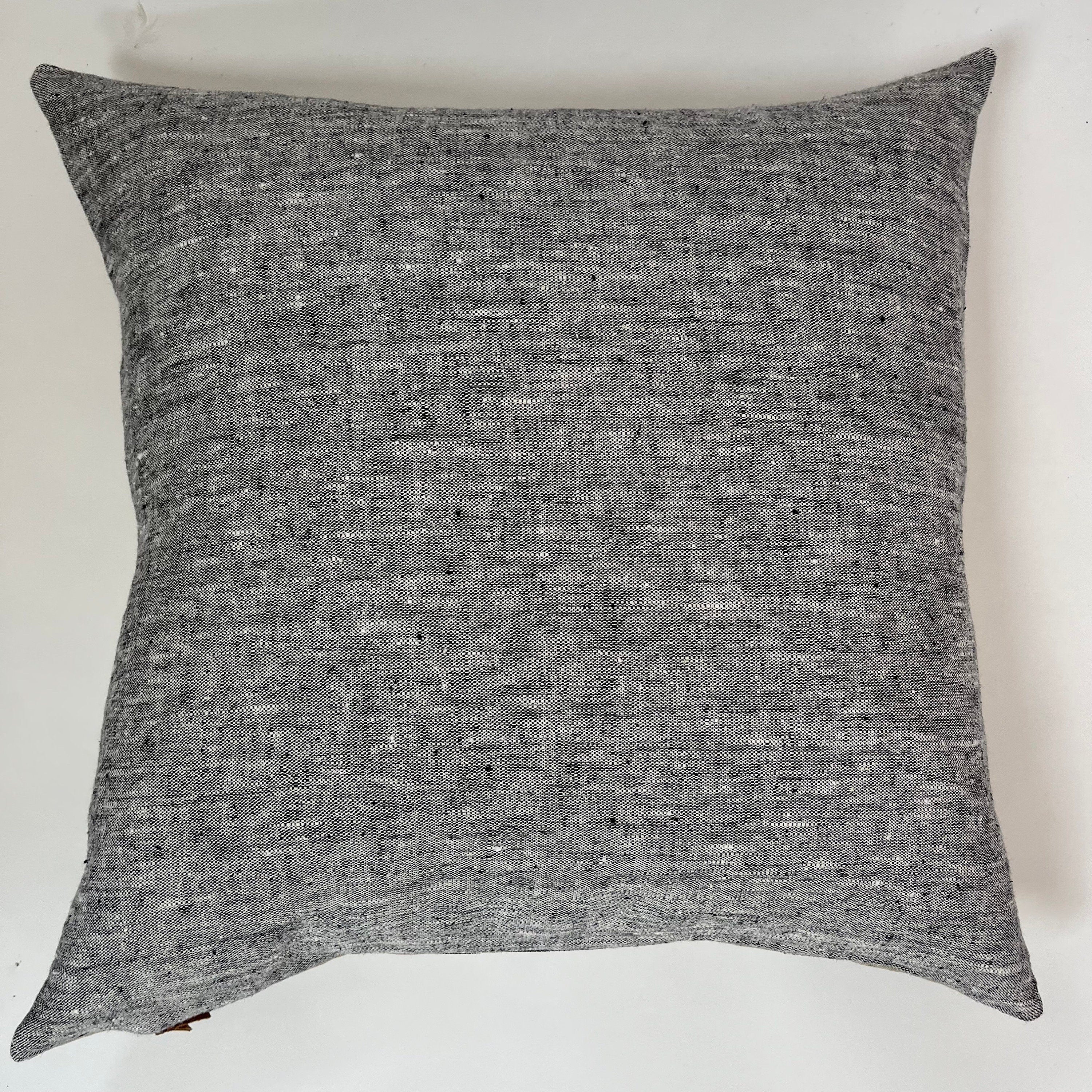 Black and white textured linen pillow cover exposed zipper-leather pull 14x24 20” 22” 24” 100% linen housewarming gift