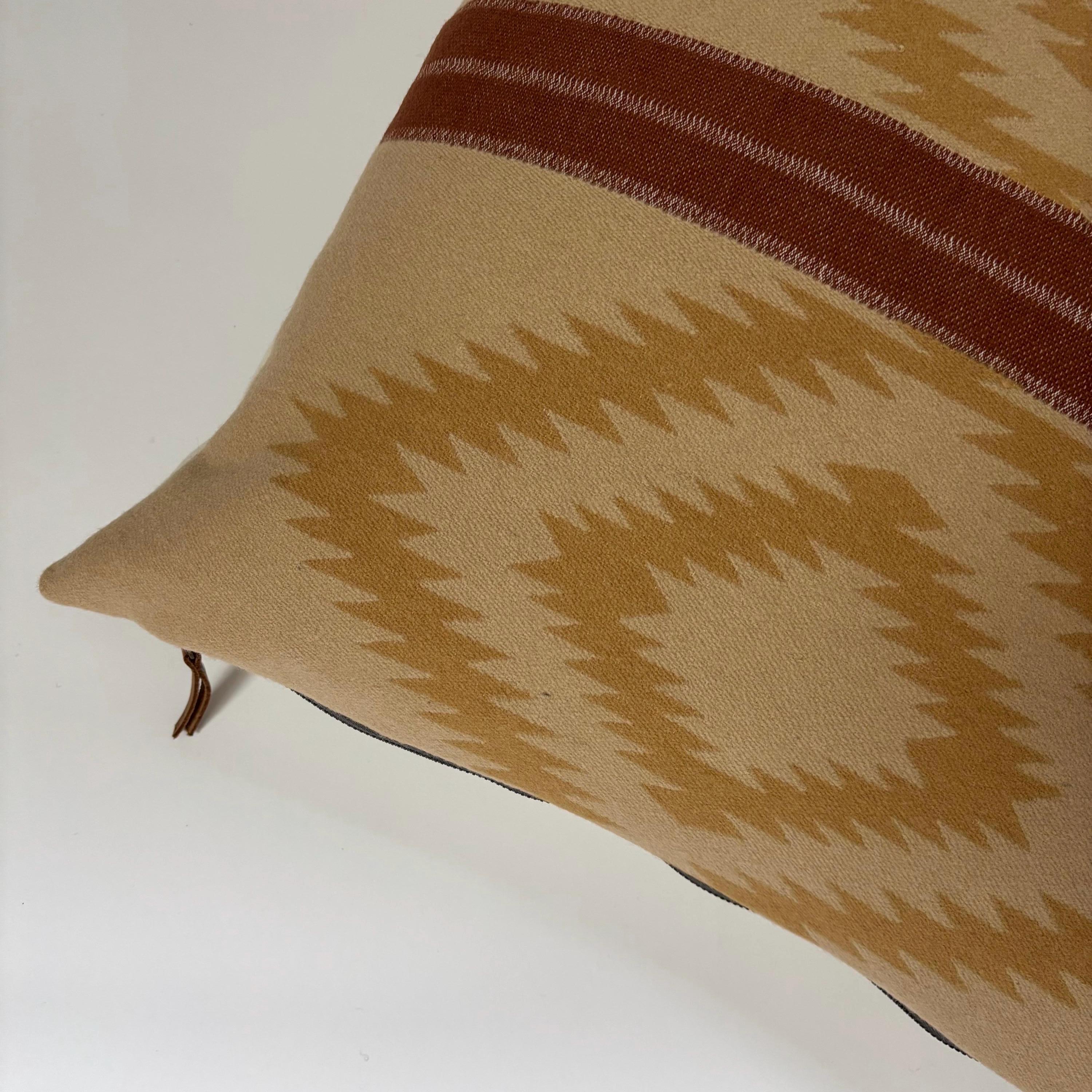 Wool Pillow Cover: Tan Aztec Southwestern Design, Leather Pull (18x18”)
