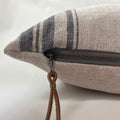 Striped Linen Pillow Cover: Charcoal Gray, Leather Pull - 18x18