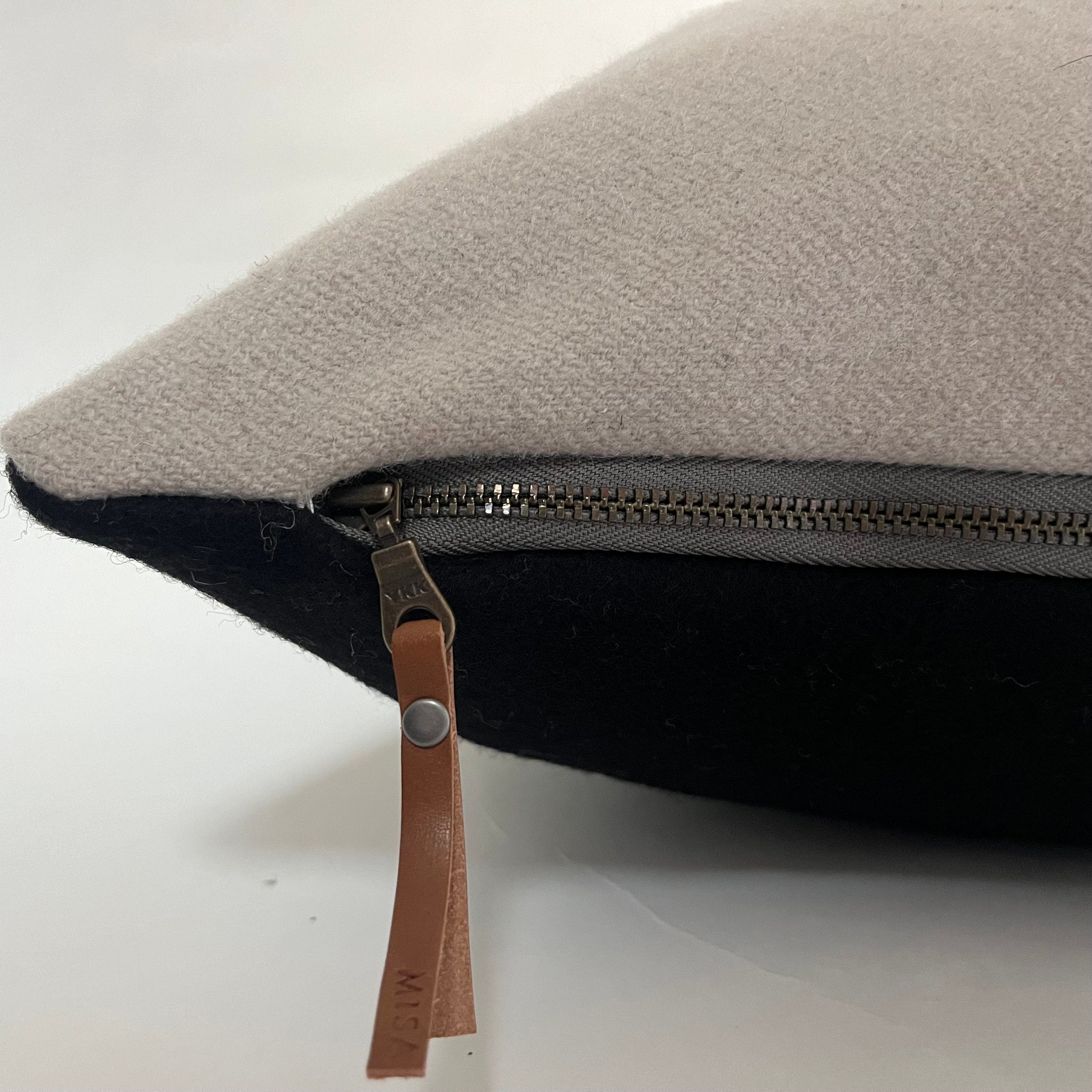 Wool Pillow: Gray with Black Stripe, Exposed Zipper