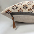 Floral Linen Pillow Cover: Gray Brown Print, Leather Zipper Pull