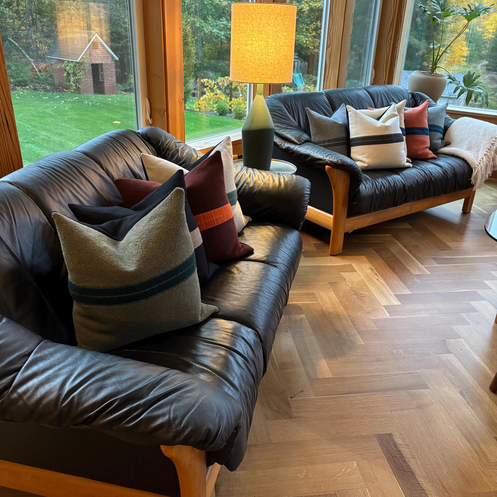 Blue pillow with blue stripe wool 18x18  exposed zipper blue striped pillow housewarming gift