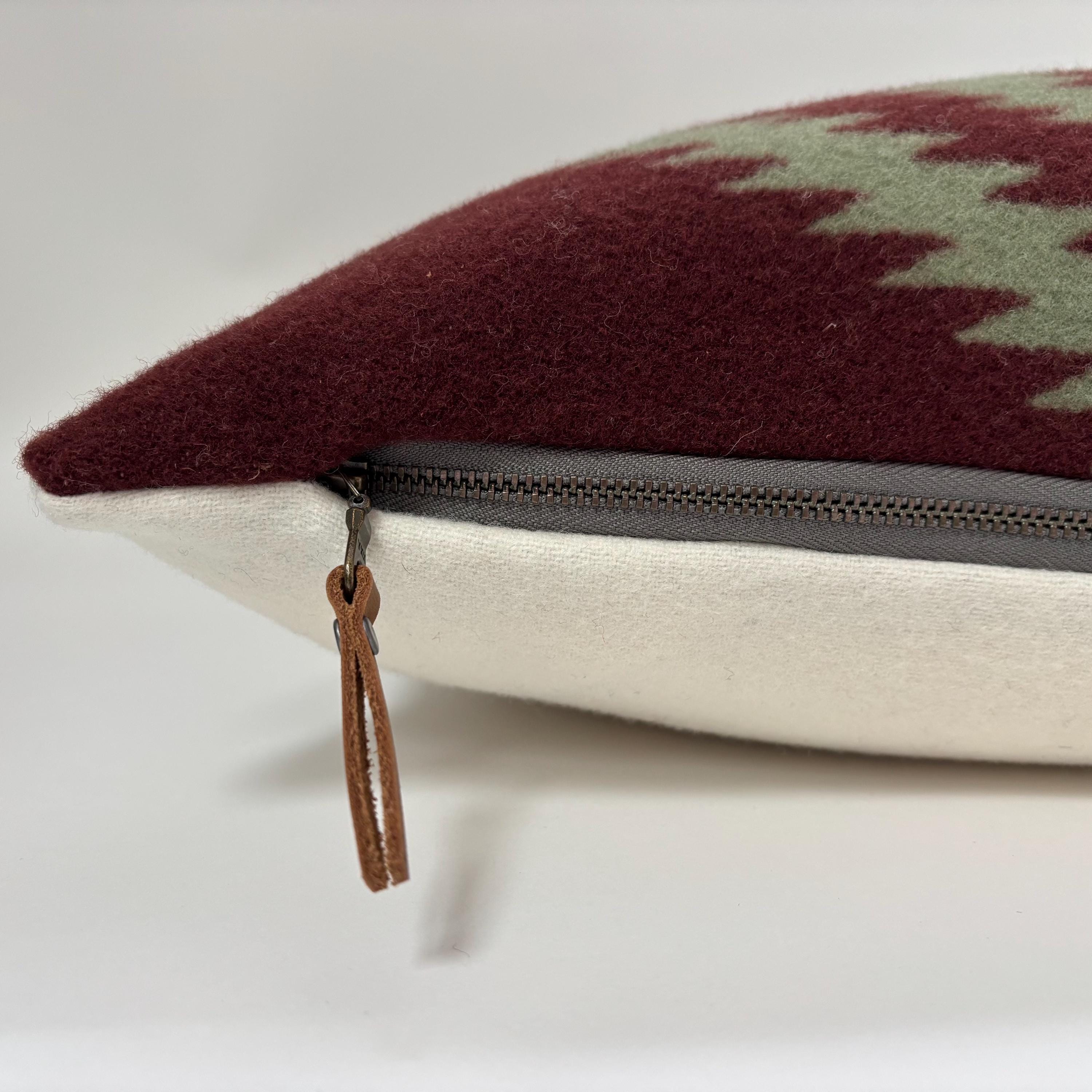 Wool Pillow Cover: Maroon Green Aztec Southwestern Design