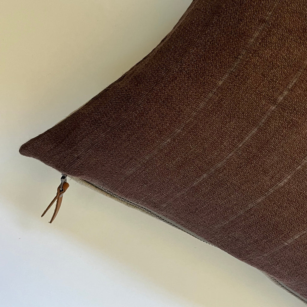 Brown striped linen pillow cover with neutral linen backing exposed zipper 18” 20”22”24”housewarming gift handcrafted by misa 100% linen