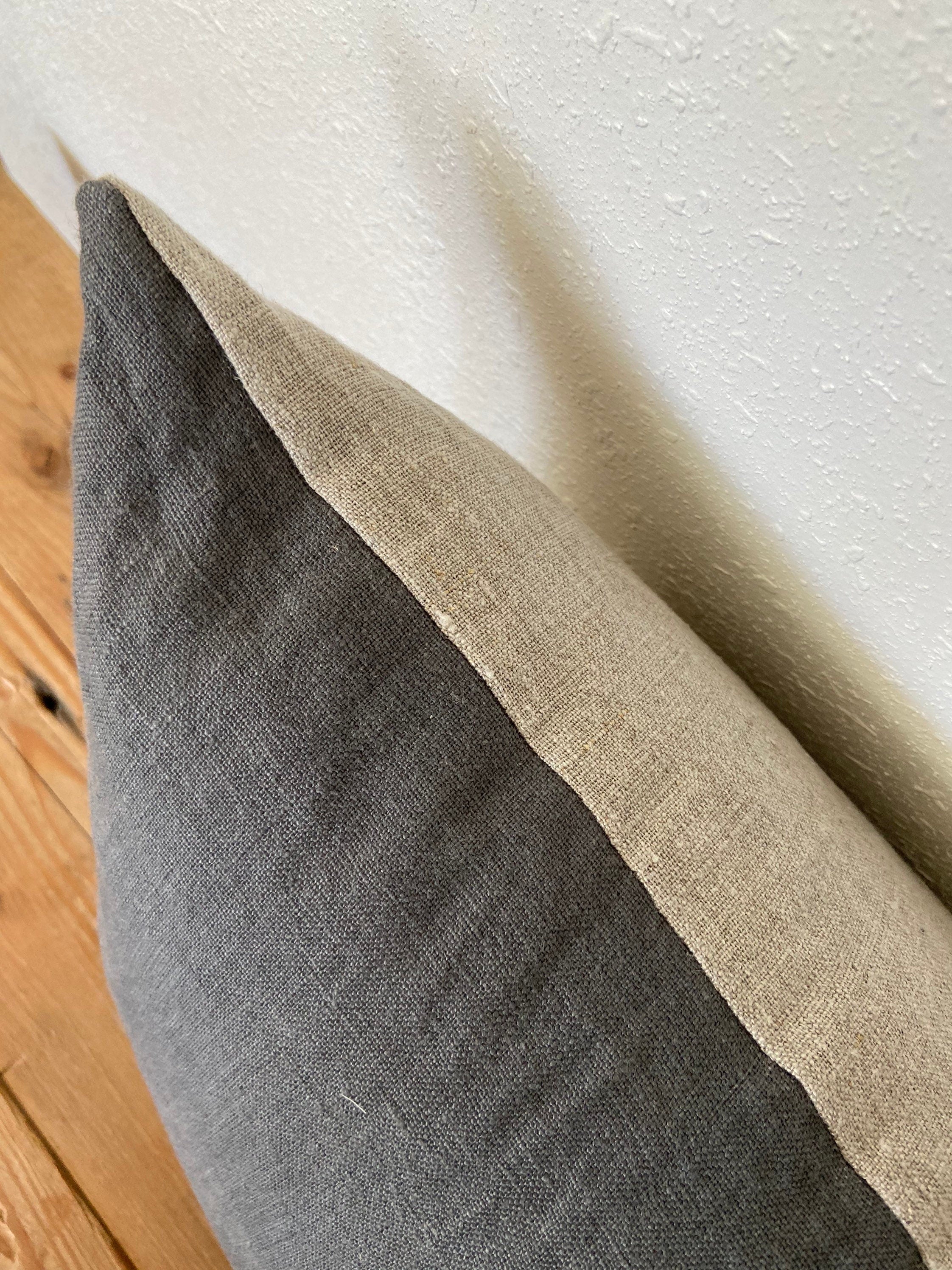 graphite linen pillow gray pillow gray linen pillow exposed zipper leather pull 24”20”22' 14x24” 100% linen housewarming gift