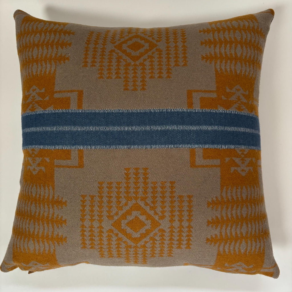Wool Pillow Cover: Aztec Southwestern Design, Leather Pull (18x18”)