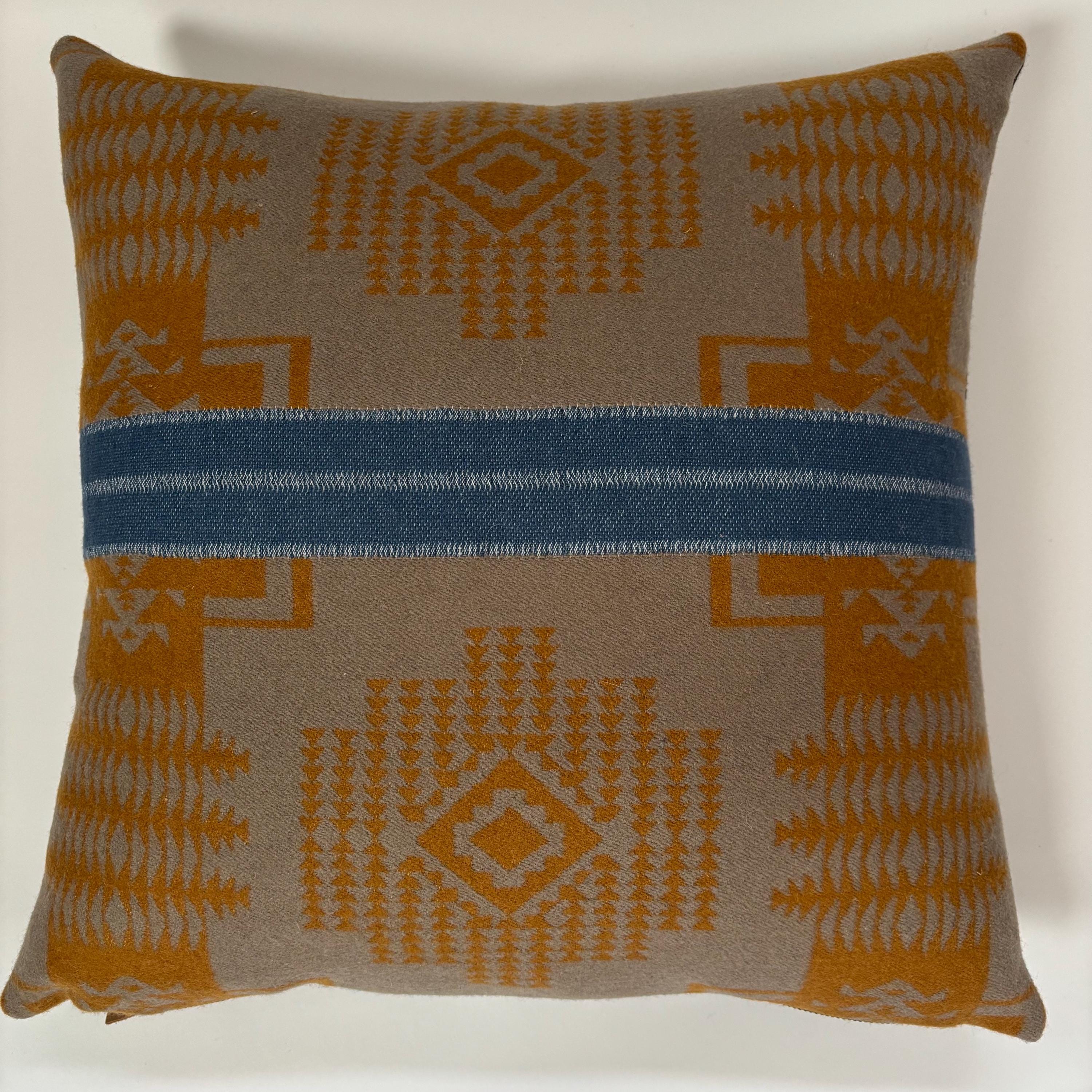Wool Pillow Cover: Aztec Southwestern Design, Leather Pull (18x18”)
