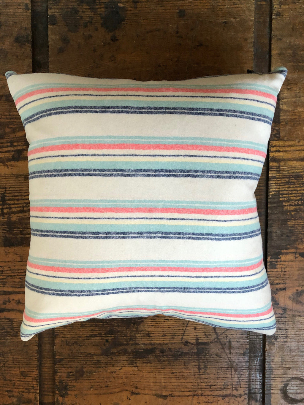 Striped wool pillow cover pink wool pillow striped pillow exposed zipper 18" housewarming gift handmade handcrafted by misa