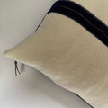 Cream & Blue Stripe wool pillow cover, Leather Zipper Pull (18x18)