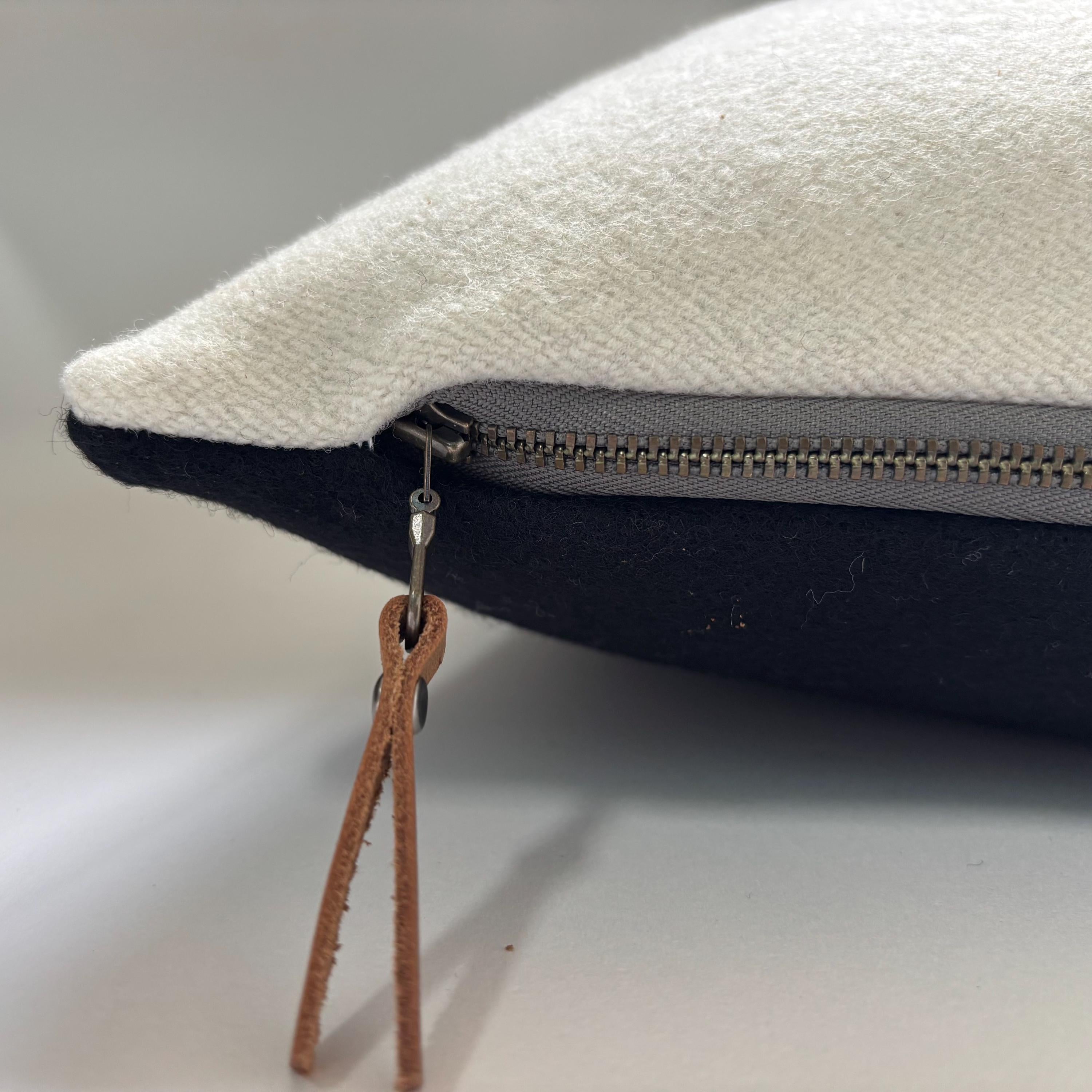 Cream wool pillow with dark gray stripe 18” winter wool exposed zipper striped pillow housewarming gift