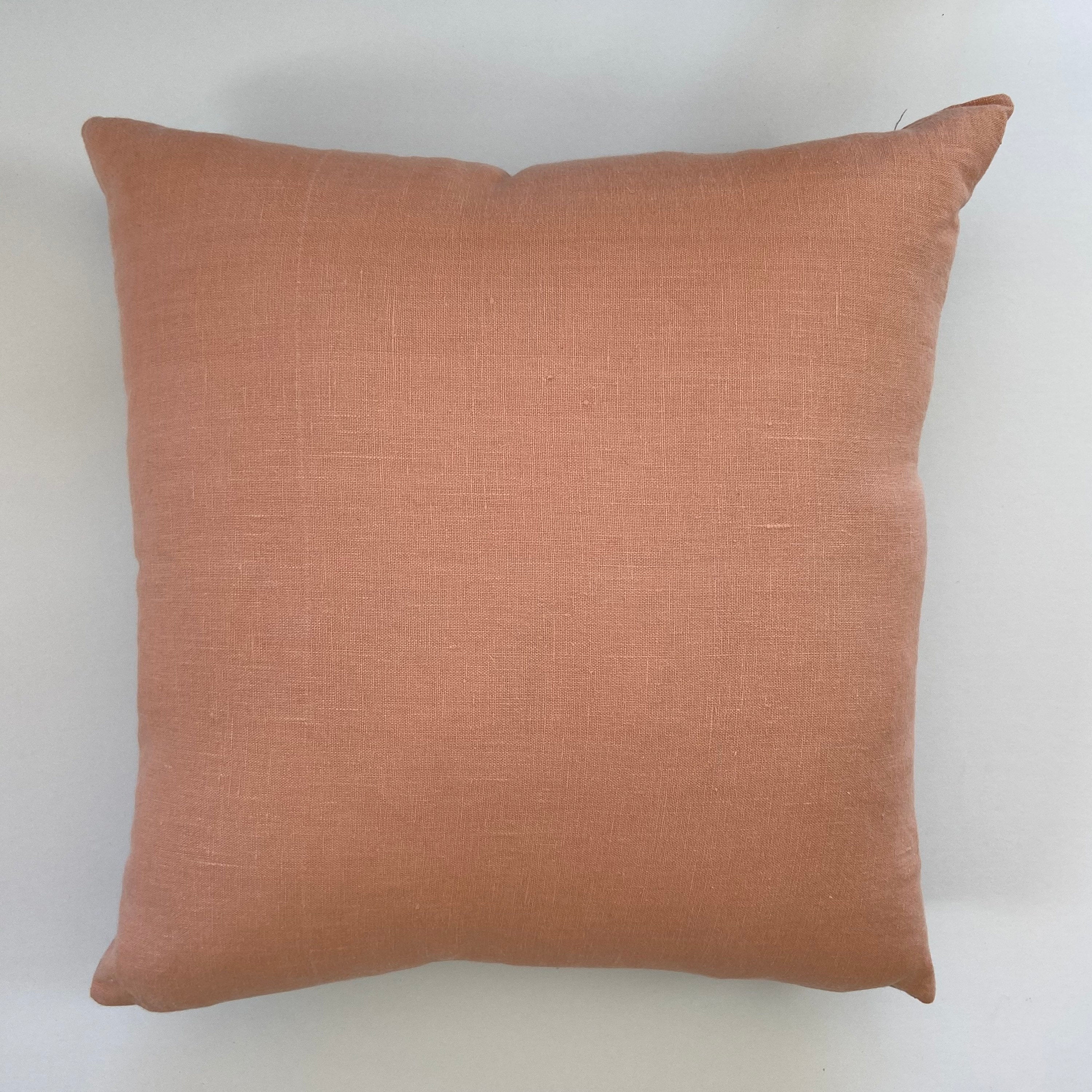 Peach linen pillow cover with neutral linen backing | exposed zipper leather pull 20”22"14x24”24" handcrafted by misa housewarming gift