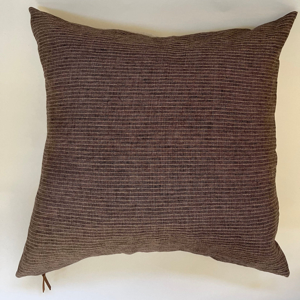 Brown striped linen pillow cover exposed zipper-leather pull 14x24 20x20 22x22 24x24high quality great texture 100% linen housewarming gift