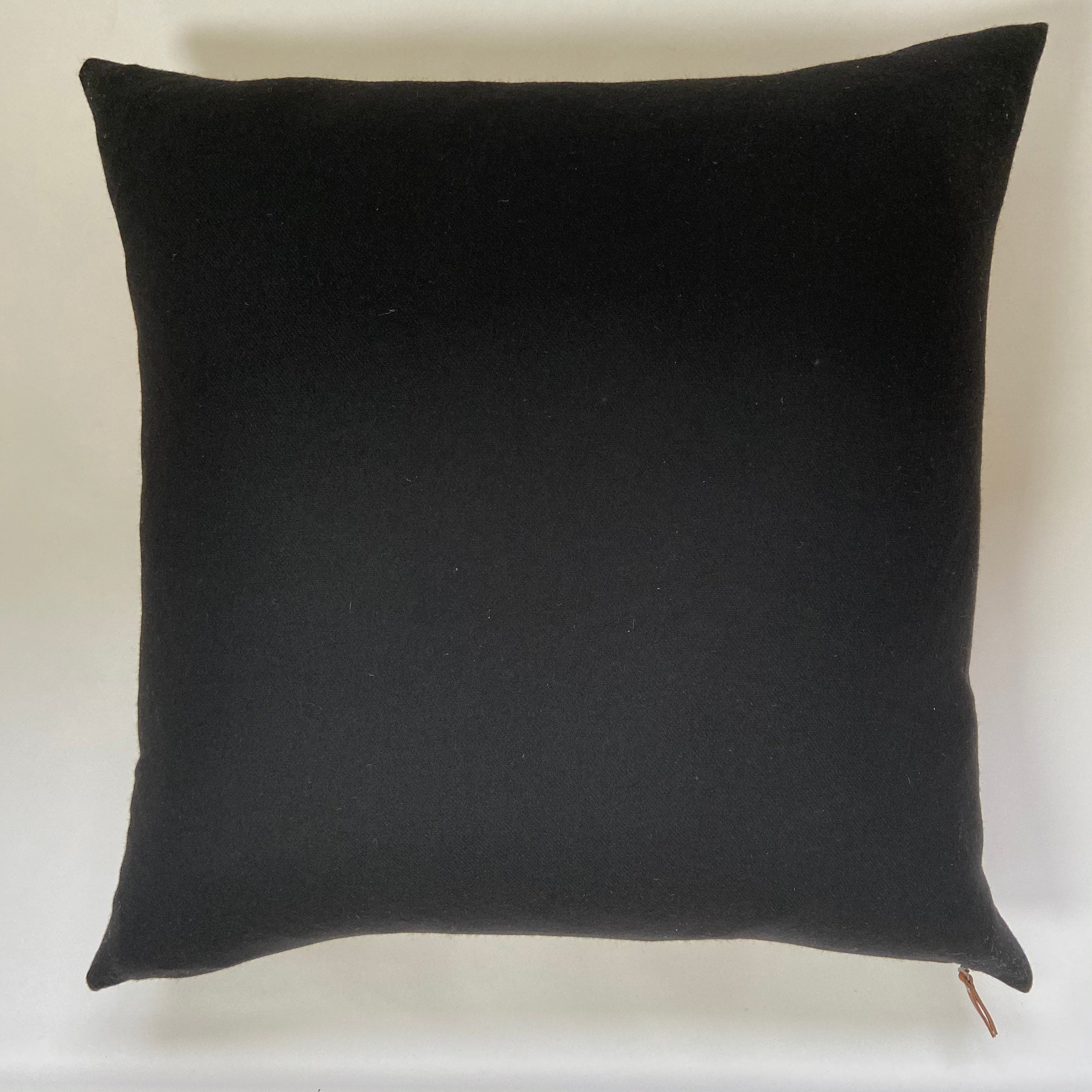 Black blue cream plaid wool pillow cover exposed zipper-leather pull 20"22" 24"14x24" handmade