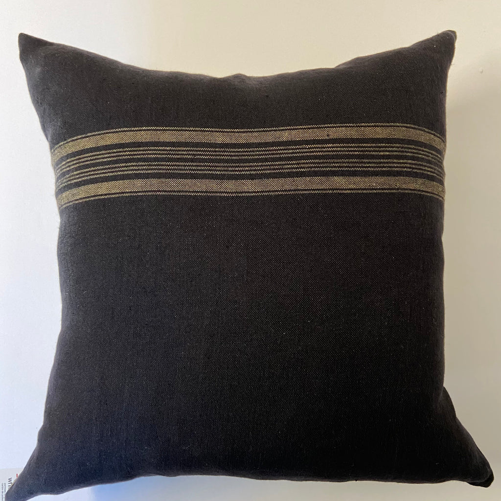 Gold with brown striped linen pillow cover 100% linen pillow exposed zipper-leather pull 14x24 20x20 high quality housewarming gift