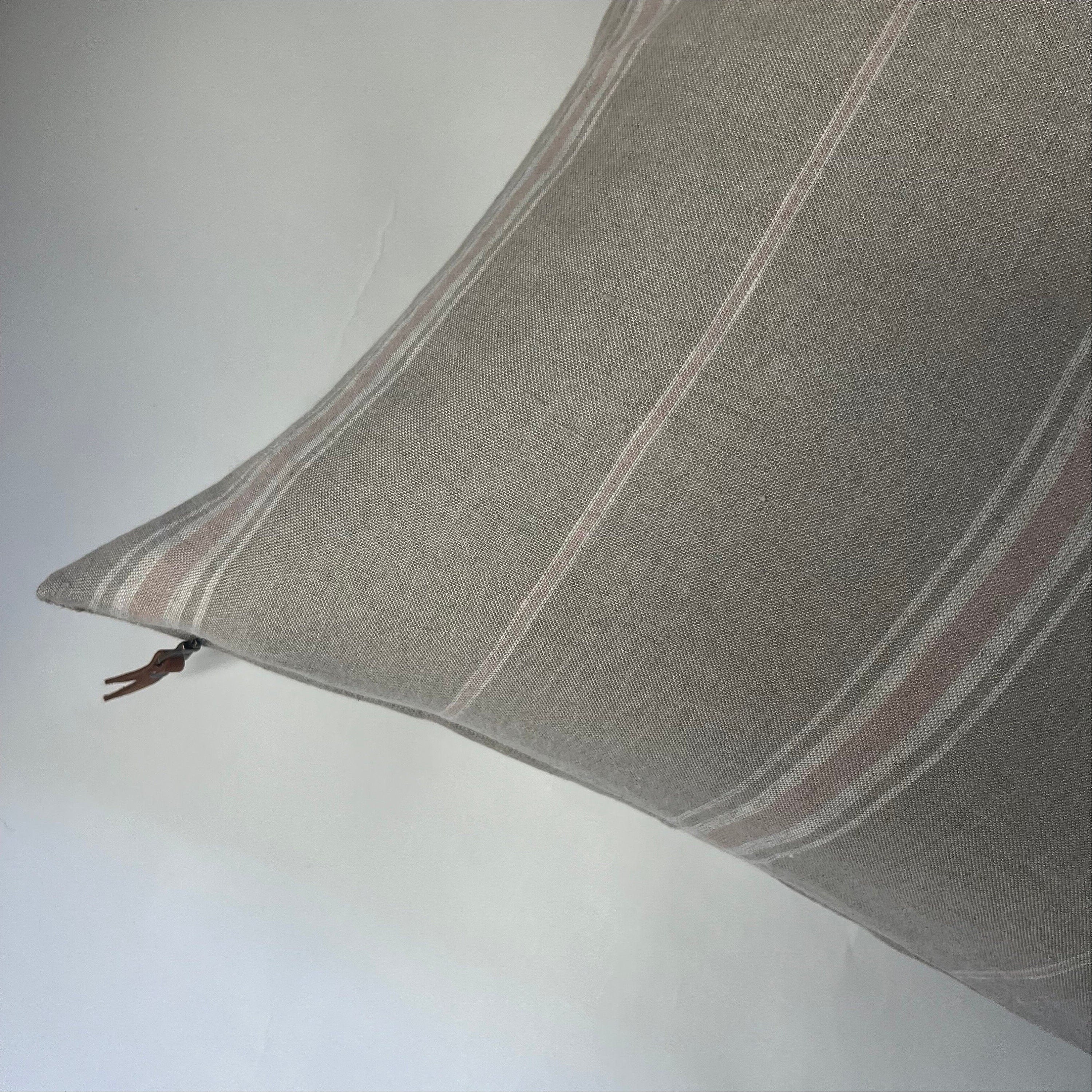 Pink White Tan Striped Linen Pillow Cover Handcrafted by Misa 20x20 14x24, 24x24 100% Linen Neutral Pink Cushion Housewarming Gift